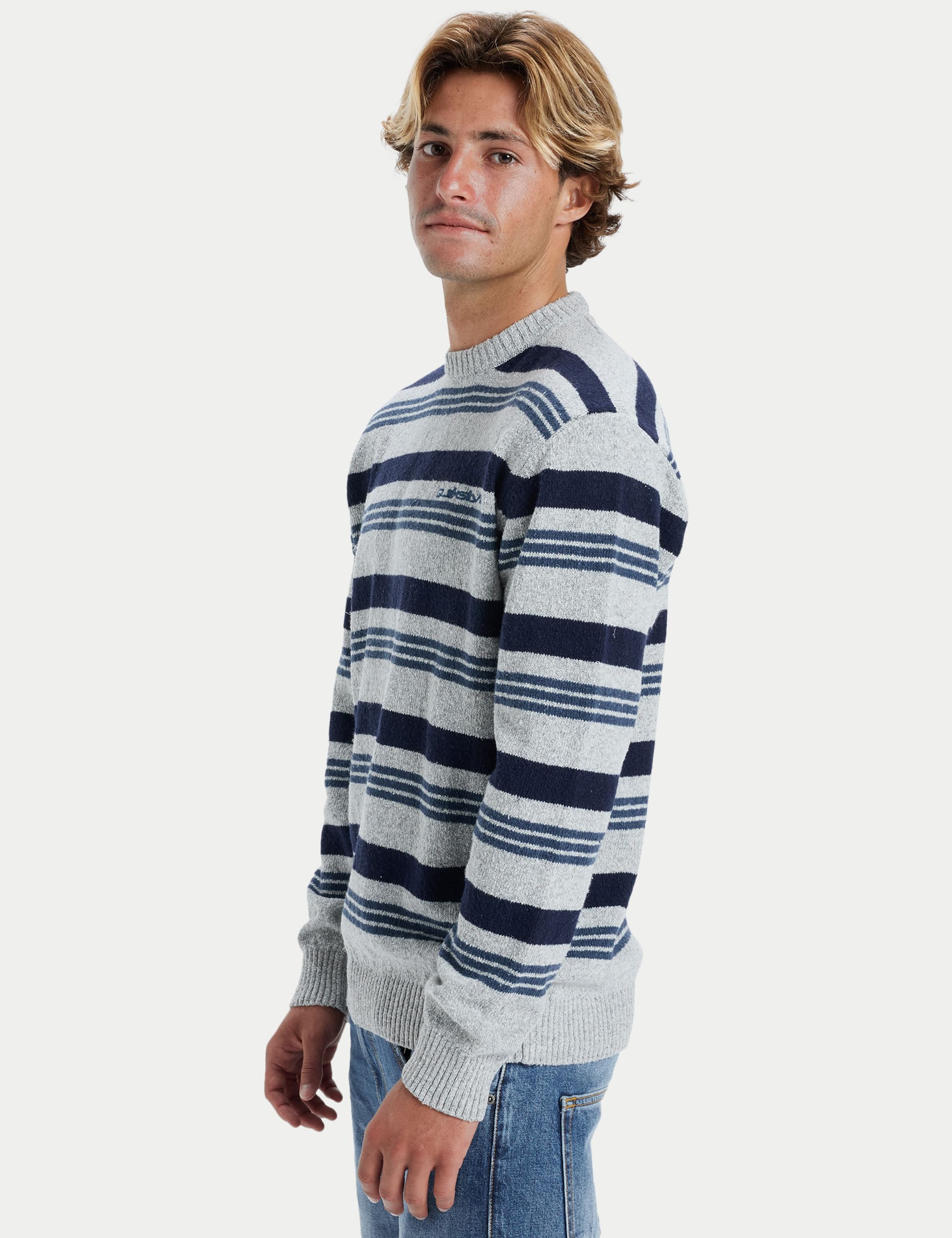 Quiksilver Men's When We Stripe Cotton Blend Jumper - Grey Mix, Grey Mix