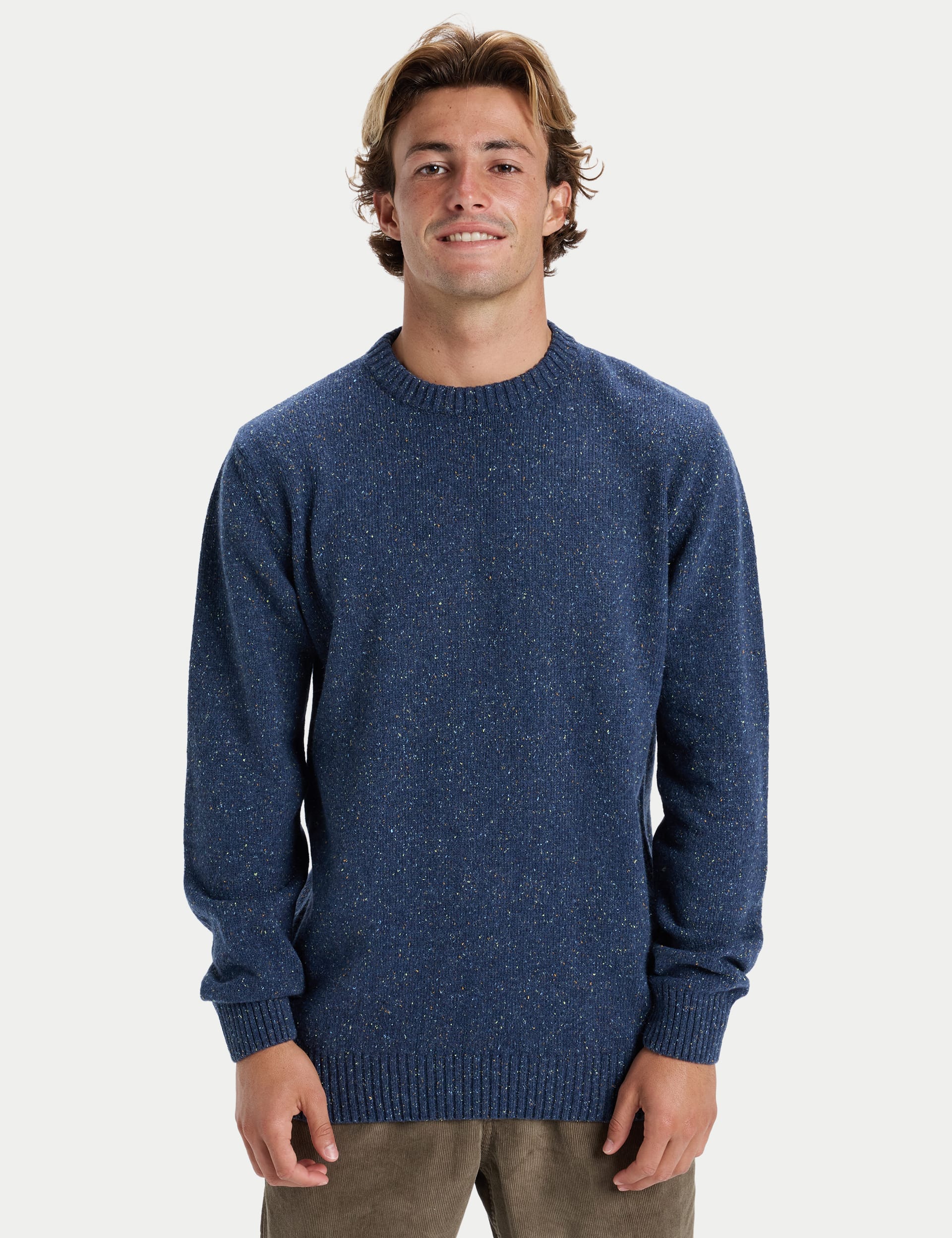 Quiksilver Men's Crew Neck Jumper - L - Navy, Navy,Stone