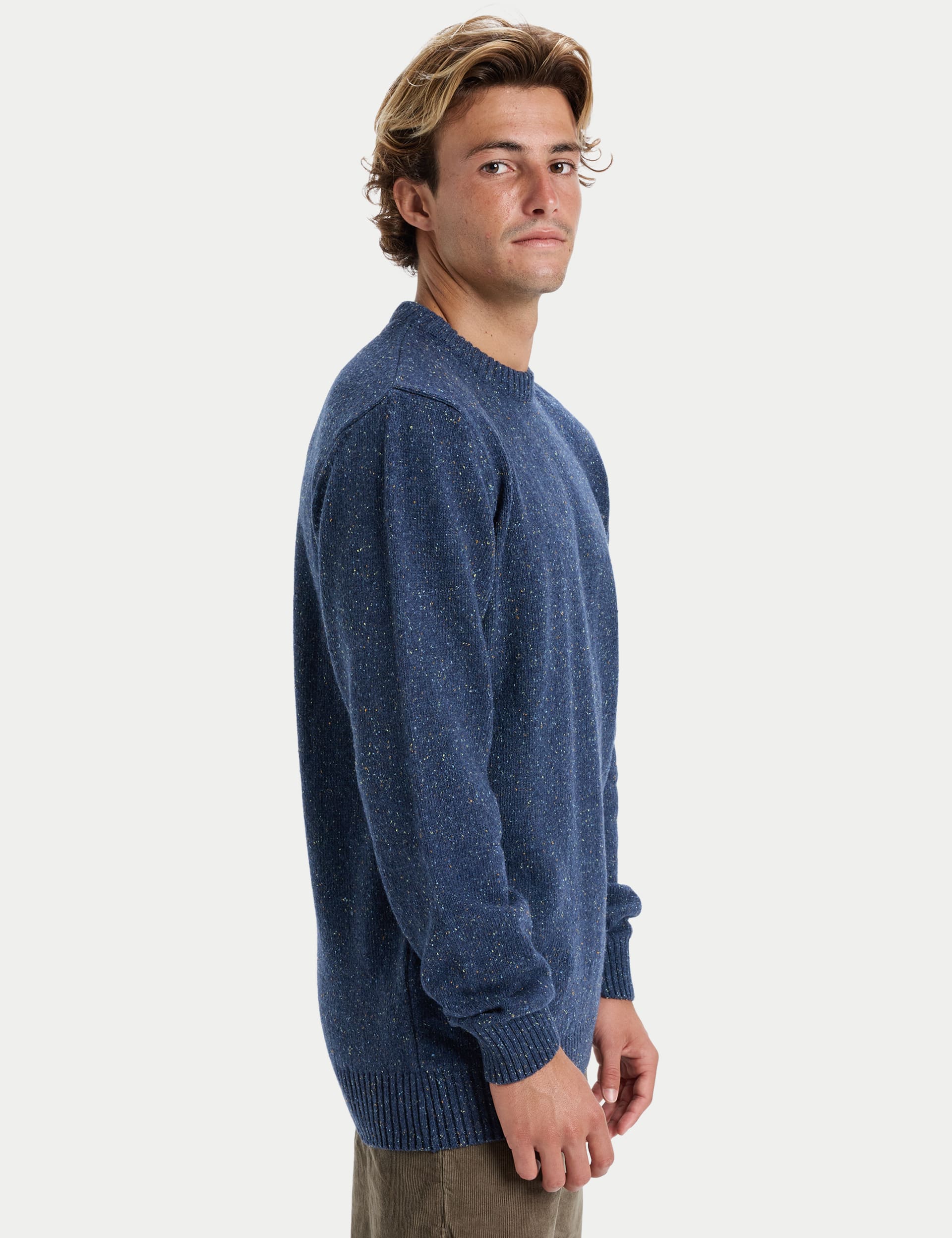 Quiksilver Men's Crew Neck Jumper - L - Navy, Navy,Stone