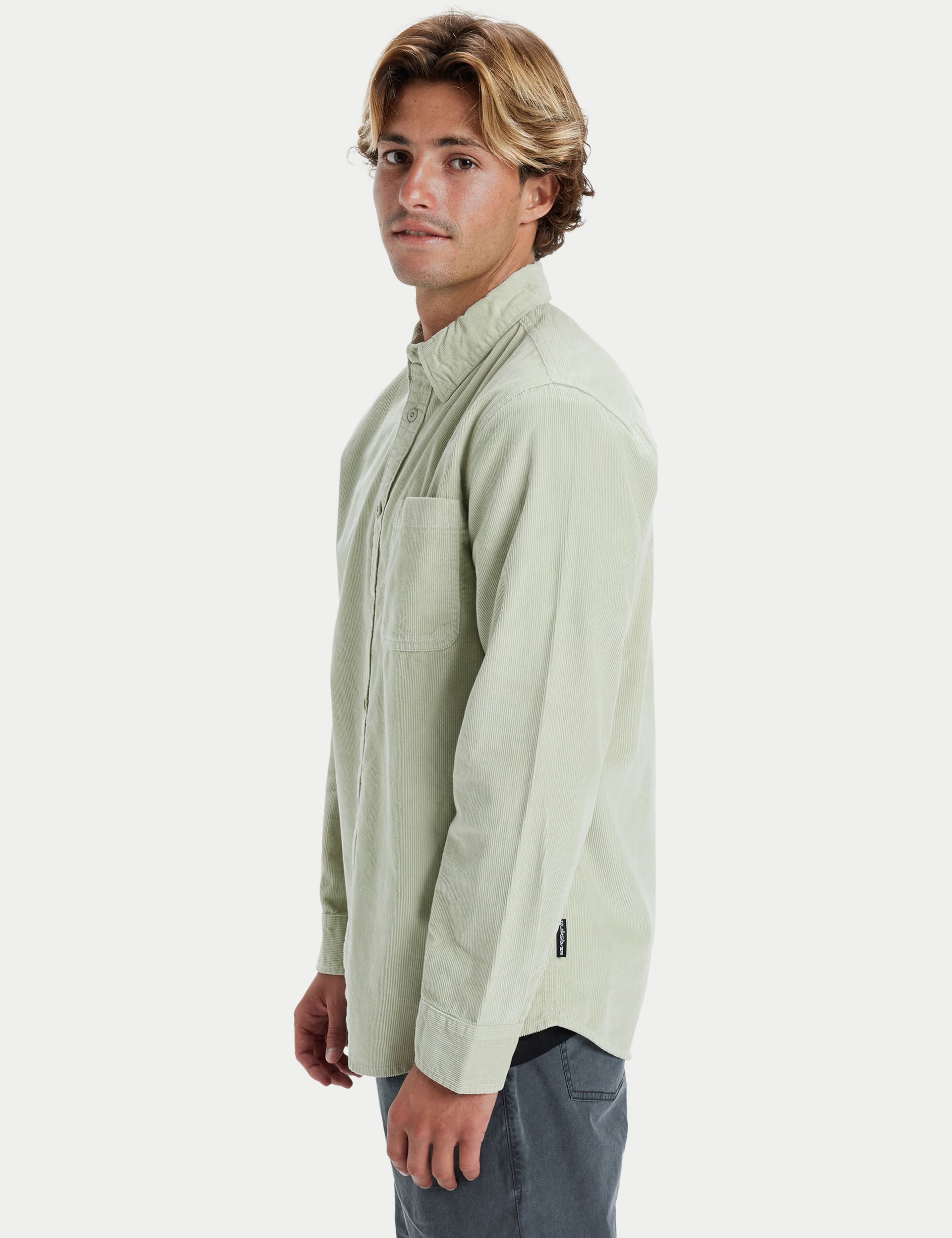 Quiksilver Men's Pure Cotton Corduroy Shirt - L - Beige, Beige,Navy