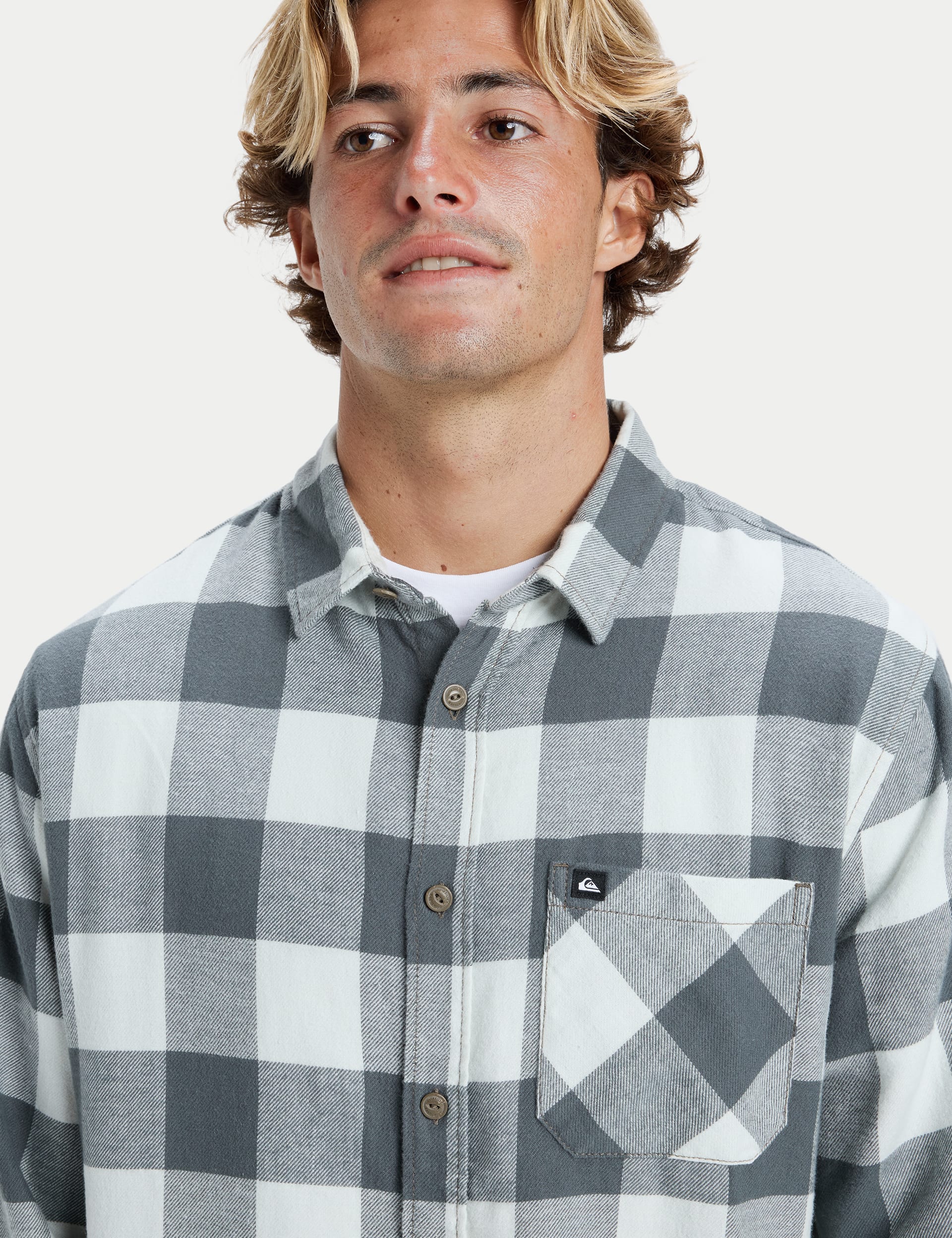 Quiksilver Men's Buffalo Pure Cotton Flannel Check Shirt - M - Grey Mix, Grey Mix