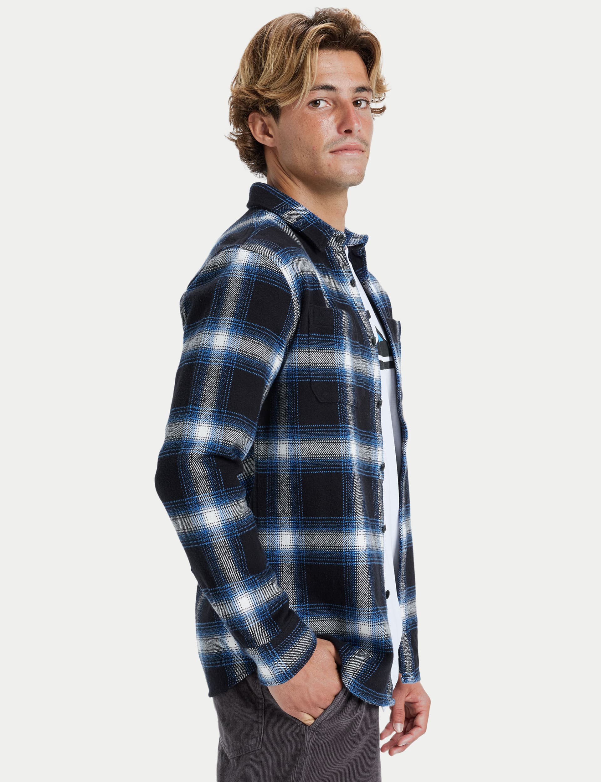 Quiksilver Men's DNA Pure Cotton Check Flannel Shirt - Black Mix, Cream Mix,Black Mix