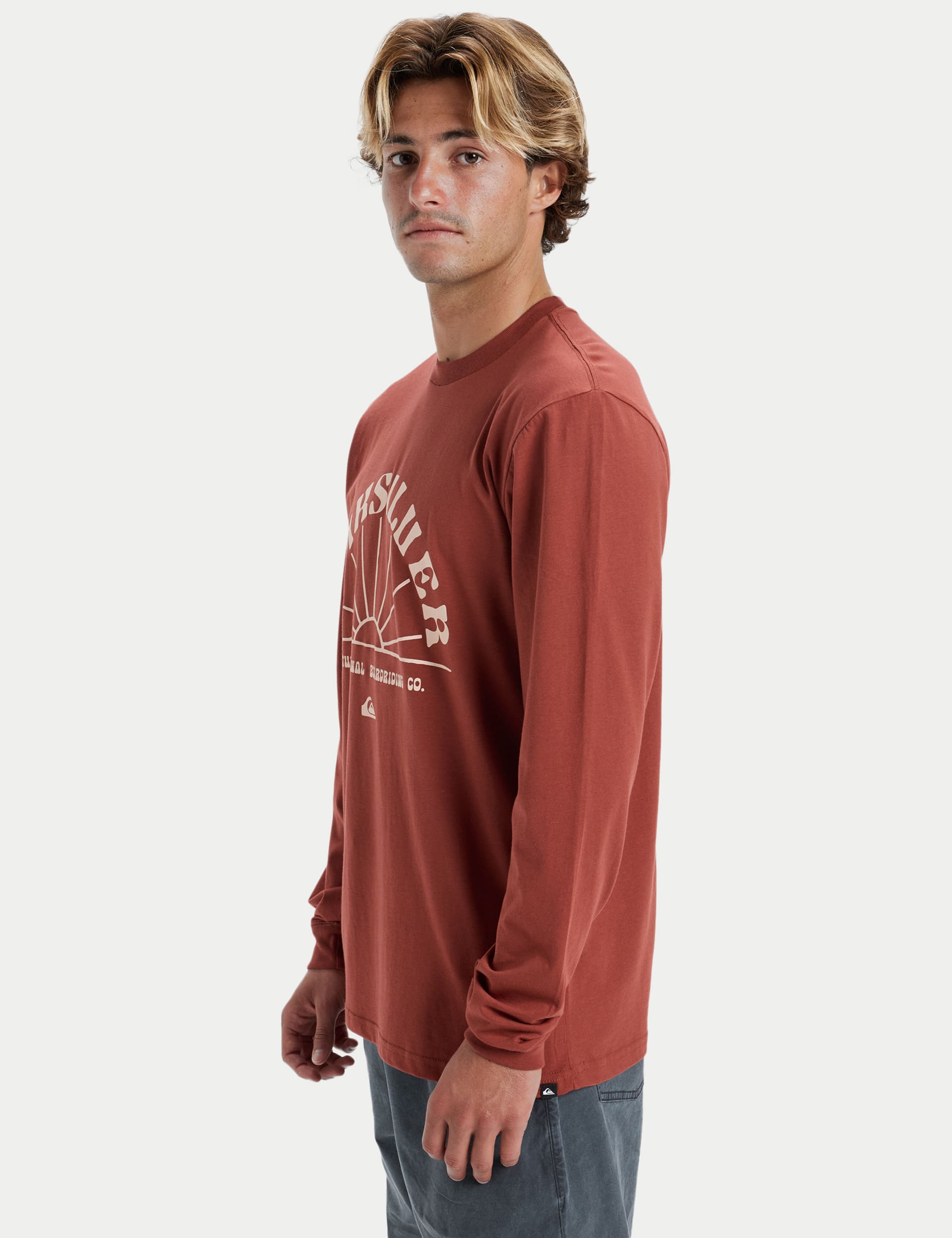 Quiksilver Men's Pure Cotton Printed Long Sleeve T-Shirt - Red, Red