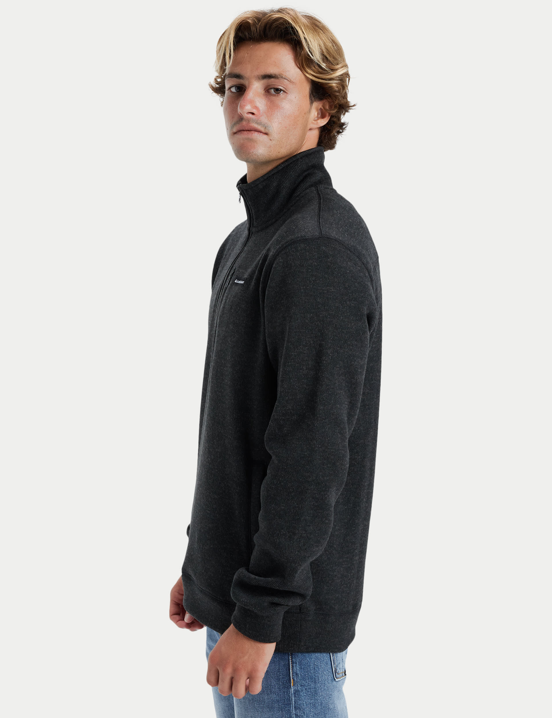 Quiksilver Men's Pure Cotton Half Zip Long Sleeve Sweatshirt - M - Black, Stone,Black