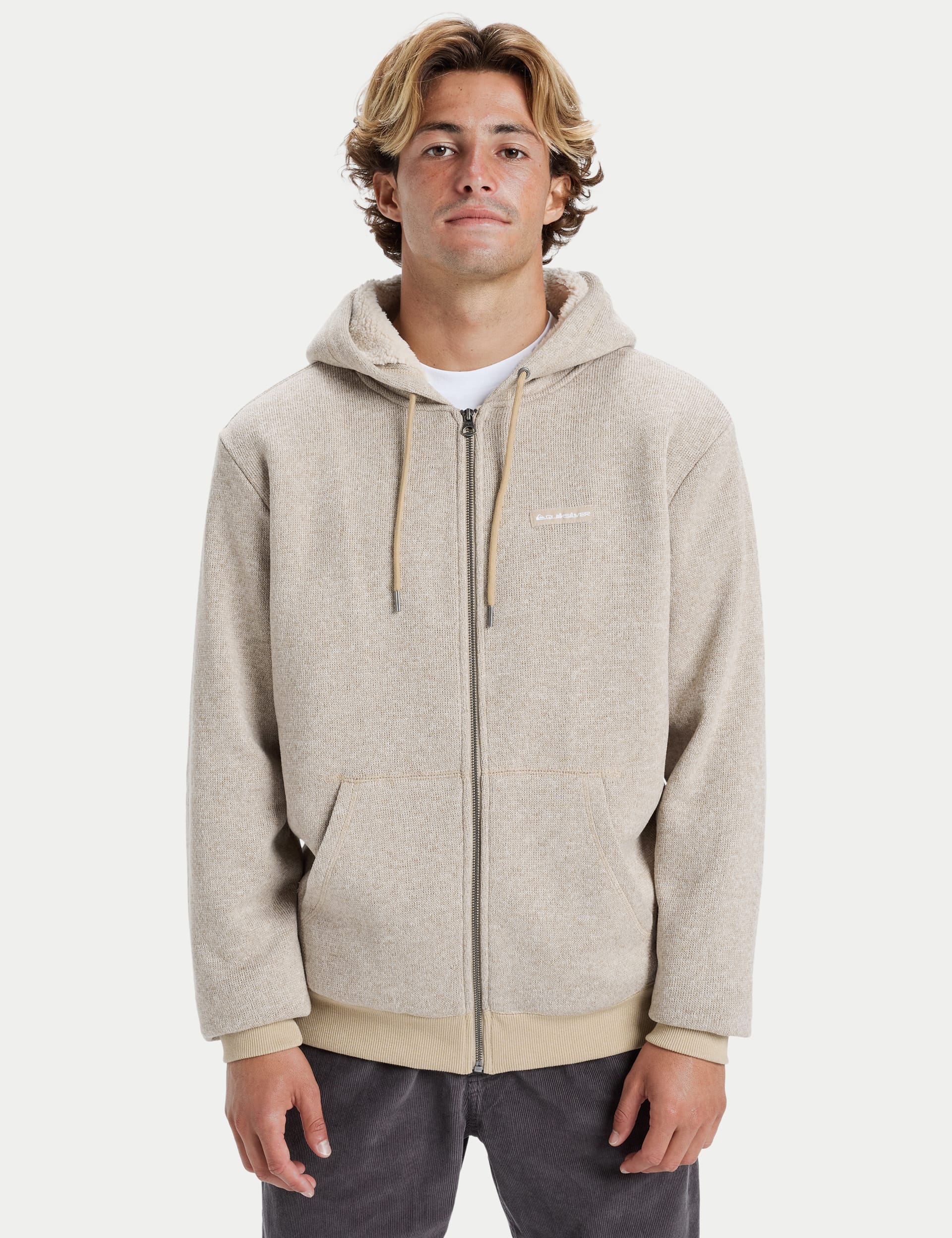 Quiksilver Men's Keller Pure Cotton Zip Up Hoodie - XL - Stone, Stone,Black