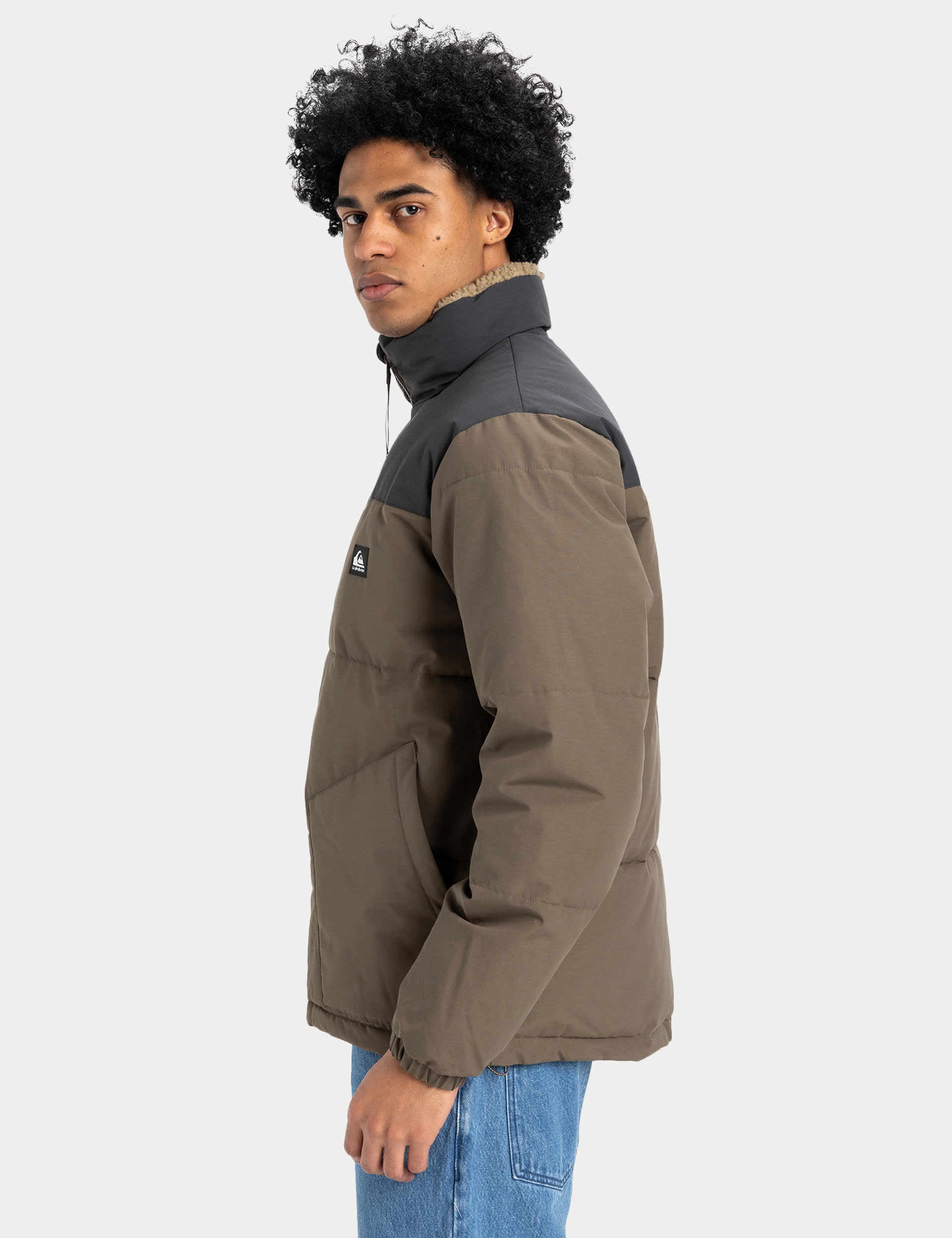 Quiksilver Men's Wild Mountain Pure Cotton Puffer Jacket - Khaki Mix, Khaki Mix,Navy