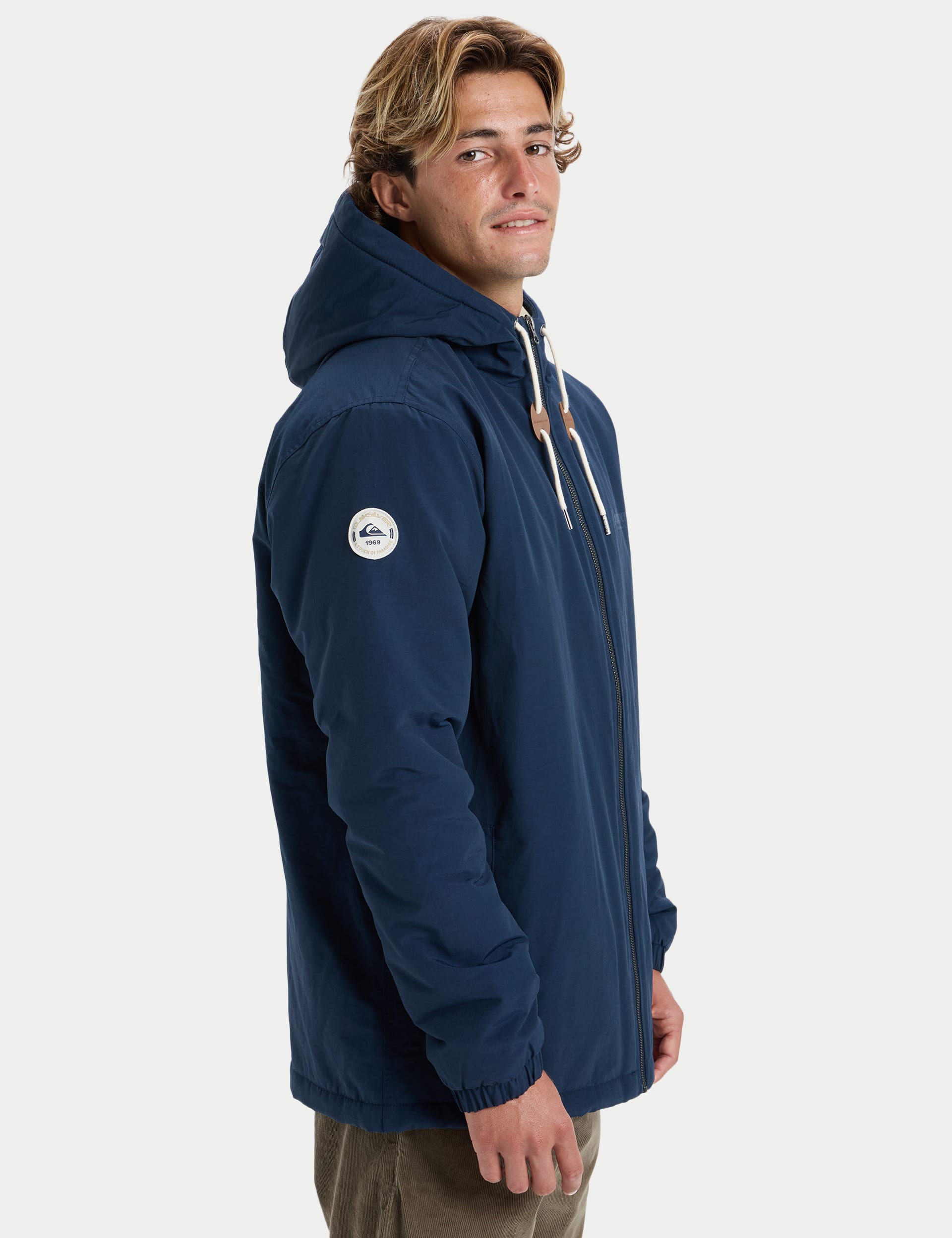 Quiksilver Men's Cotton Rich Hooded Parka Jacket - L - Navy, Navy,Khaki