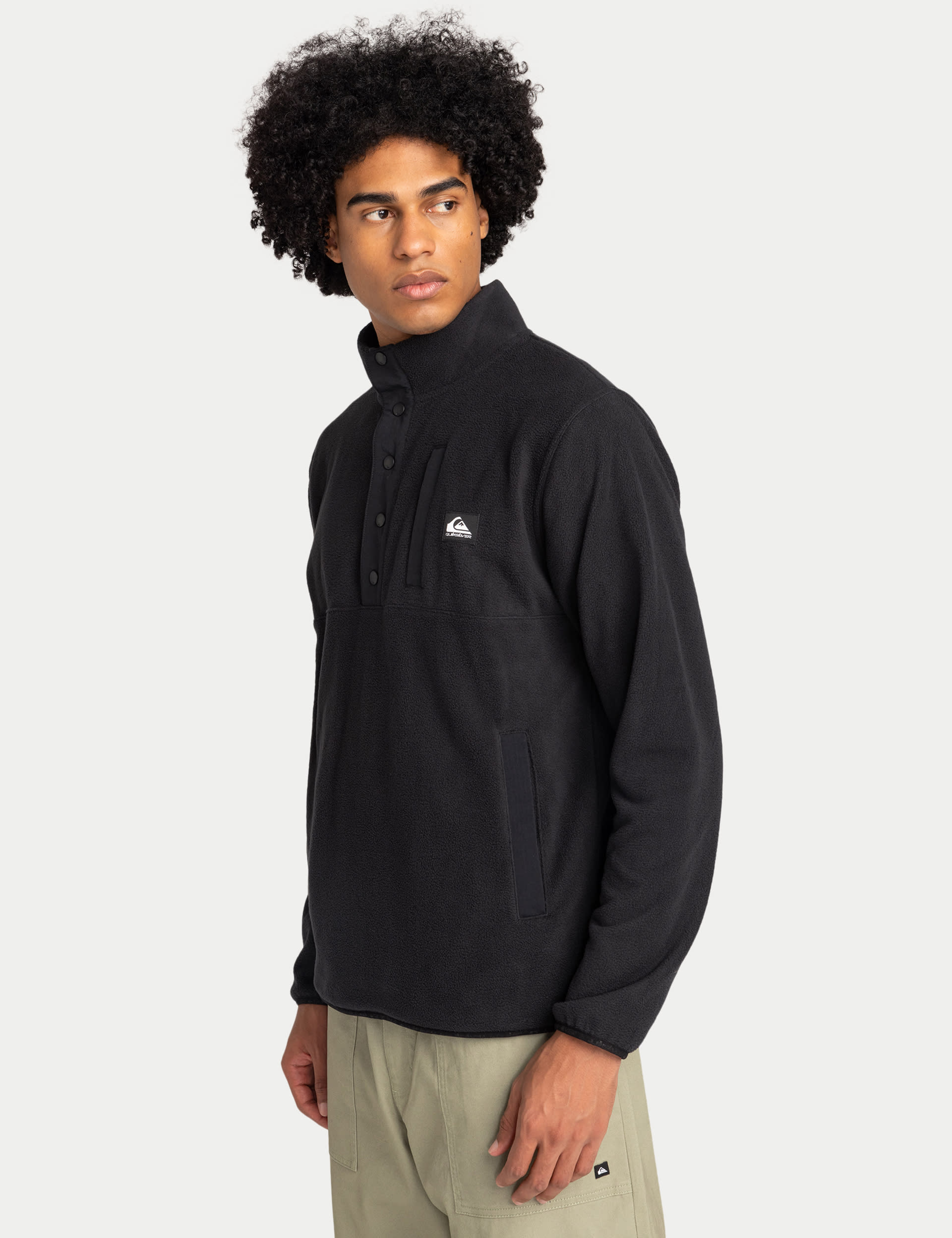 Quiksilver Men's Fleece Funnel Neck Long Sleeve Jumper - Black, Black,Khaki