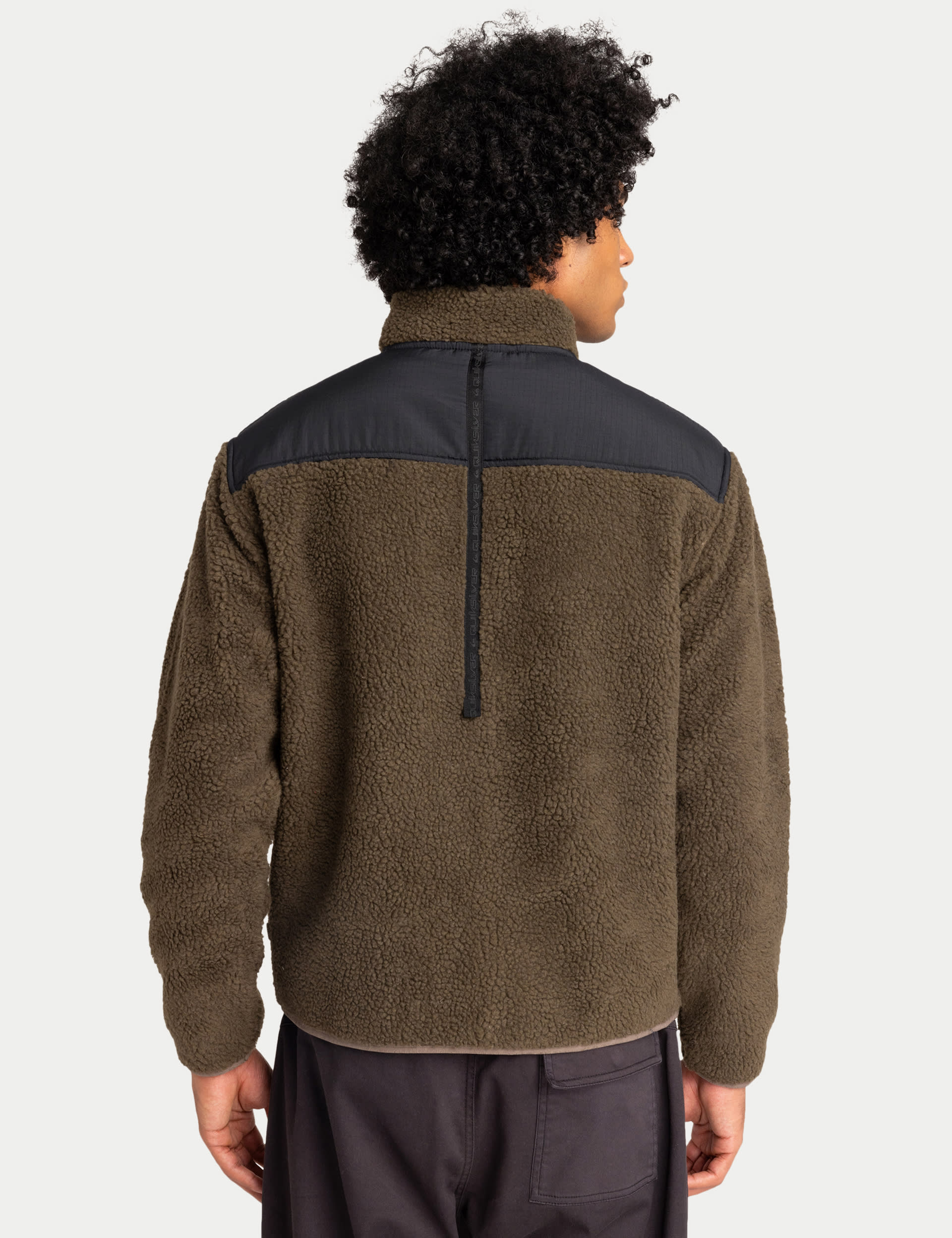 Quiksilver Men's Colour Block Zip Up Funnel Neck Fleece - Khaki Mix, Khaki Mix