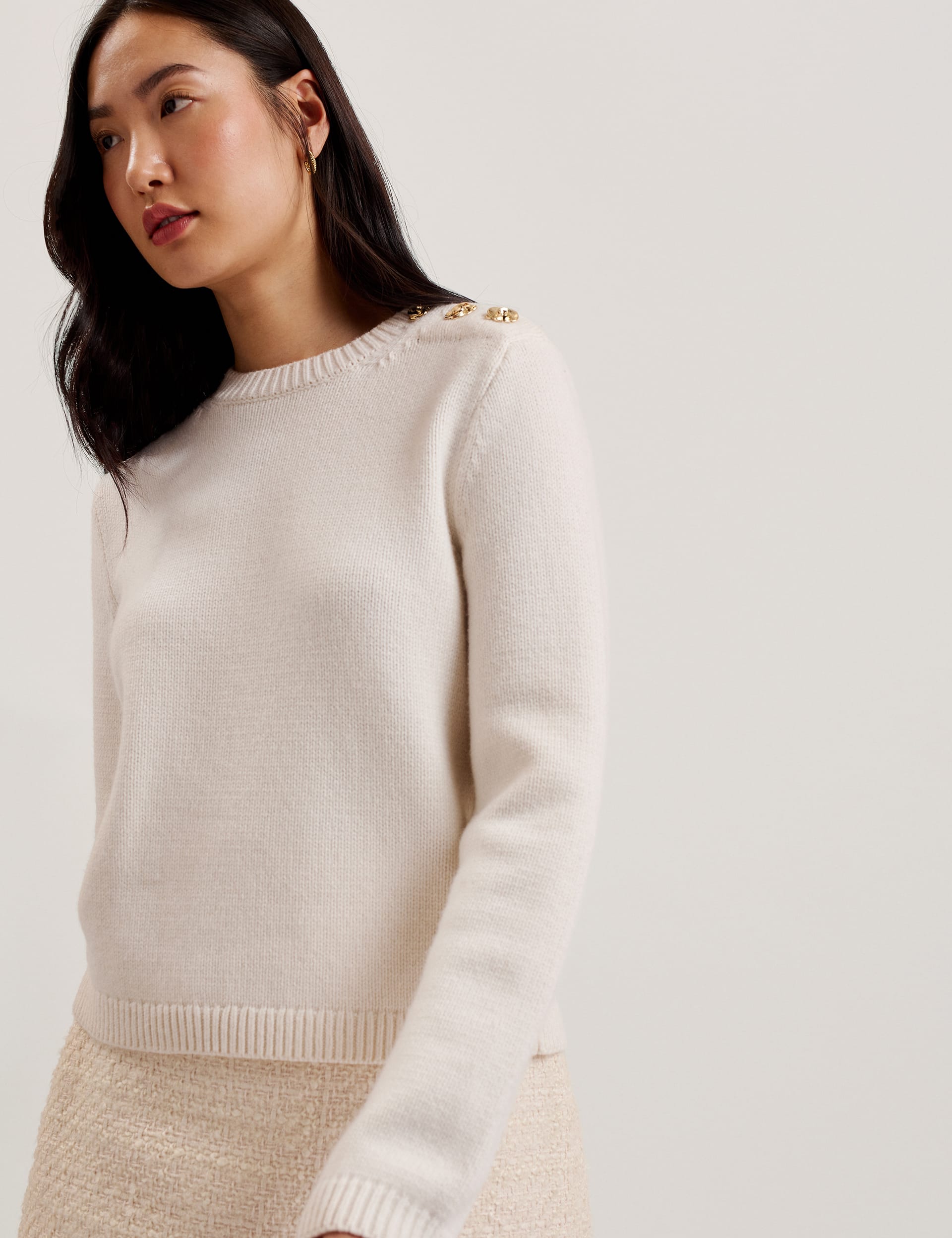 Ted Baker Women's Wool Rich Crew Neck Jumper with Cotton - 12 - White, White