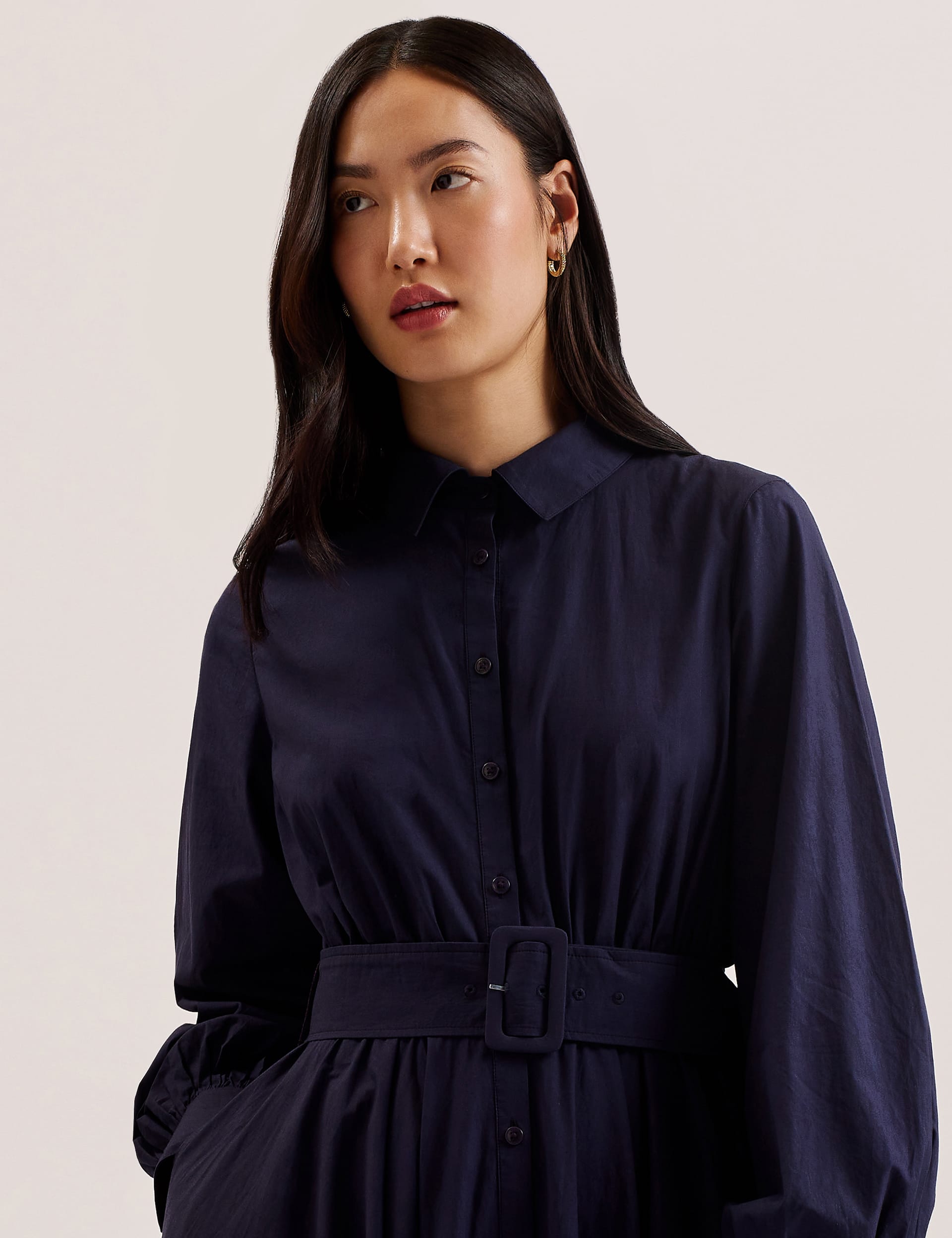 Ted Baker Women's Pure Cotton Belted Maxi Shirt Dress - 14 - Navy, Navy