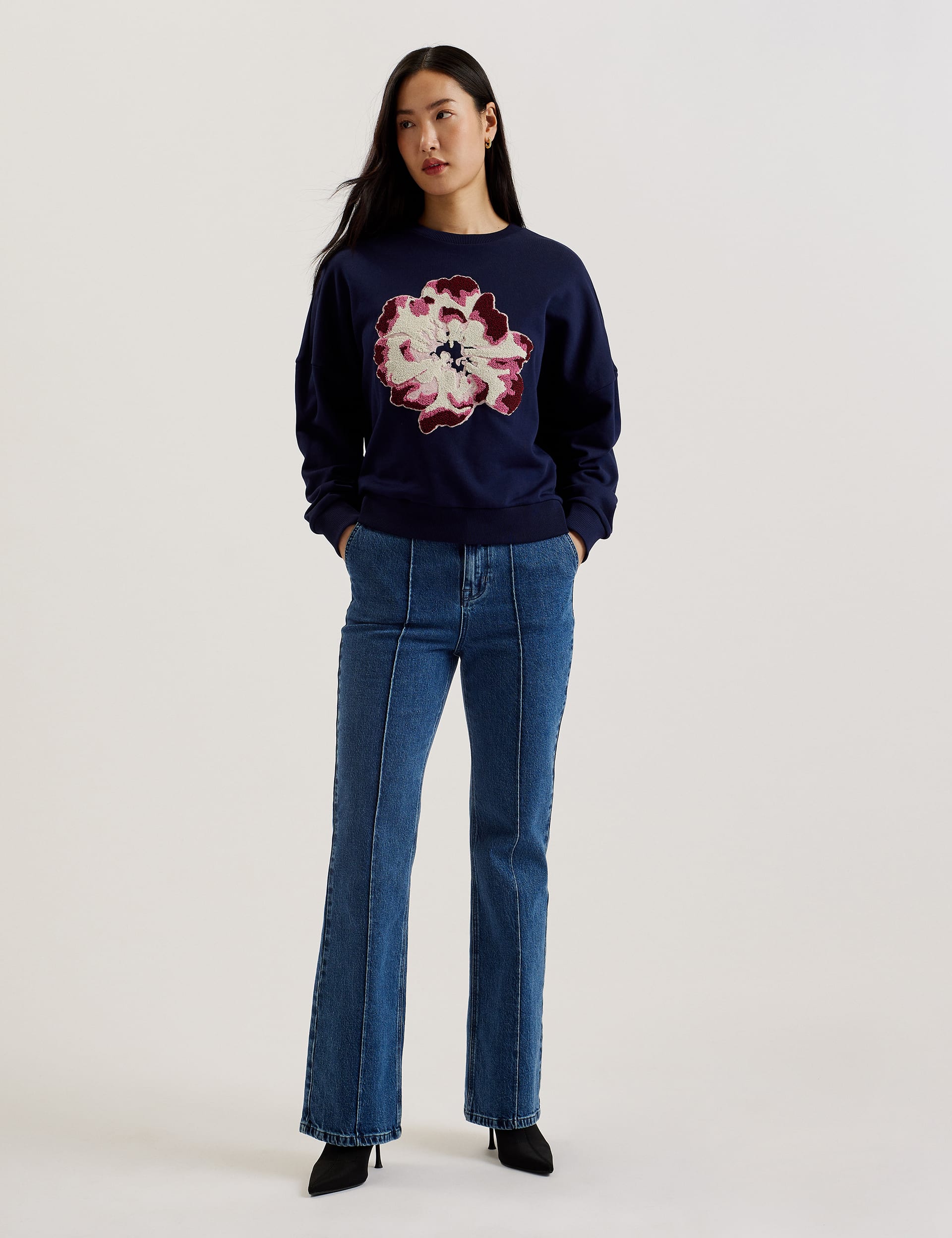 Ted Baker Women's Pure Cotton Floral Graphic Sweatshirt - 14 - Navy, Navy