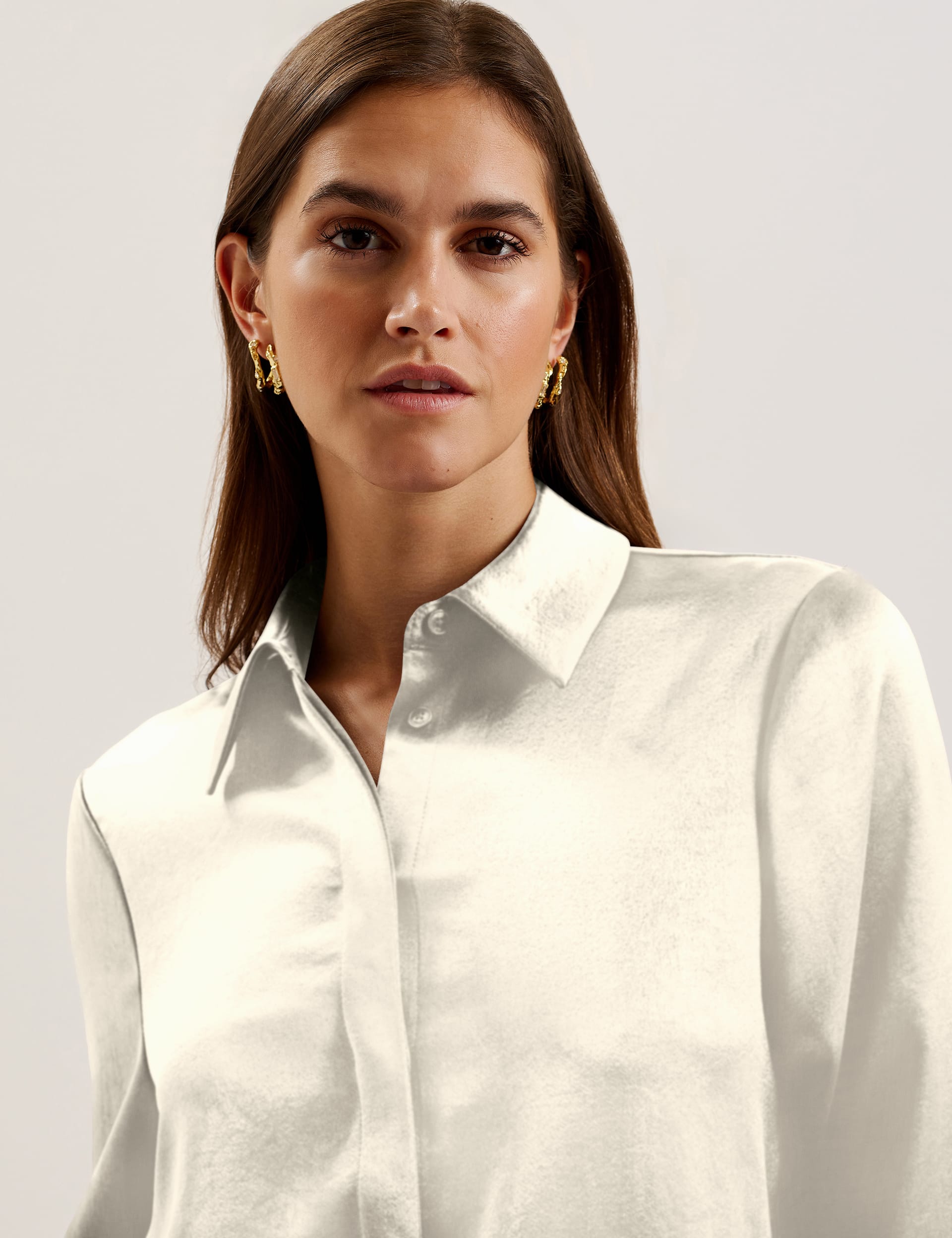 Ted Baker Women's Satin Collared Longline Shirt - 14 - White, White,Black