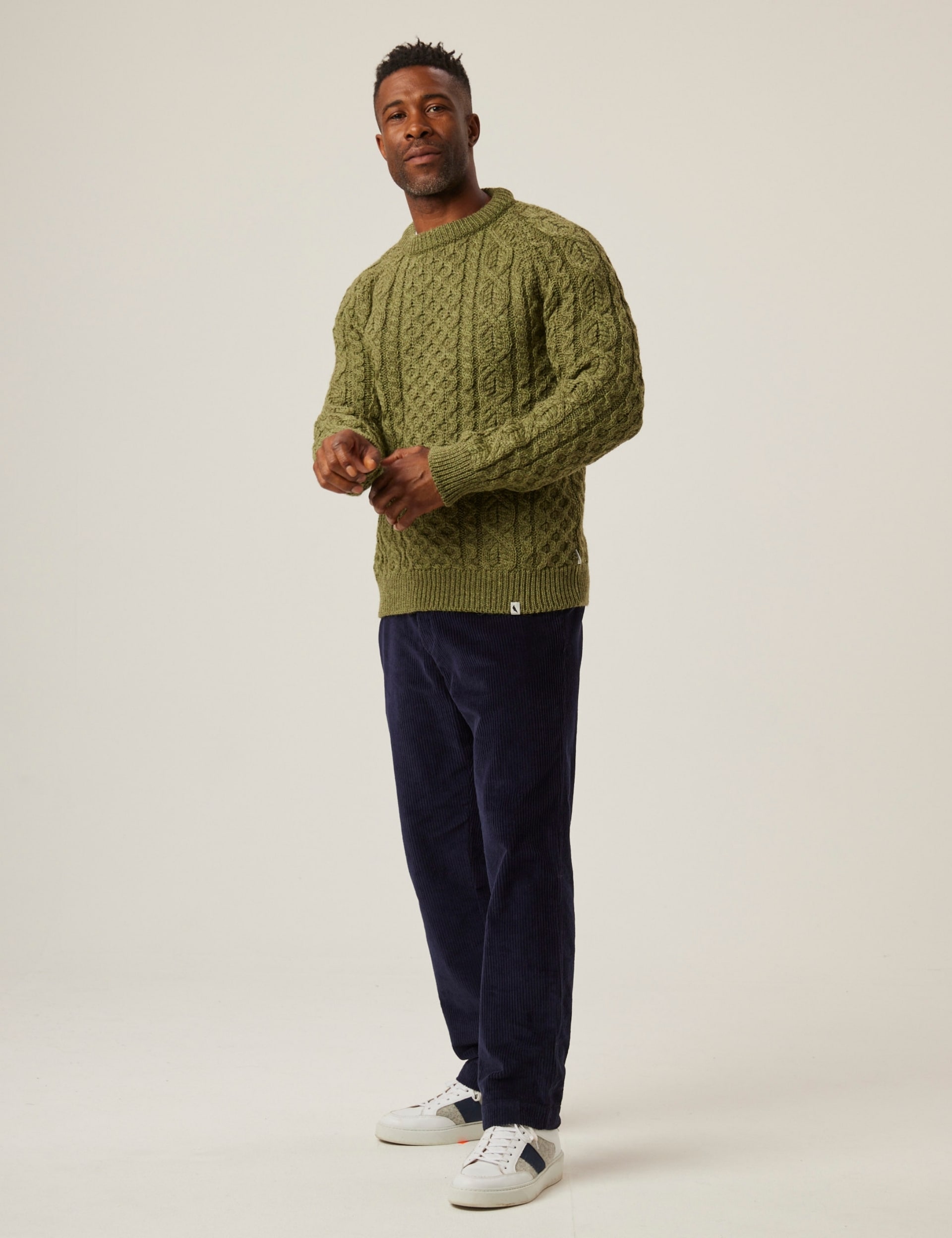 Peregrine Men's Hudson Aran Jumper - L - Green, Green