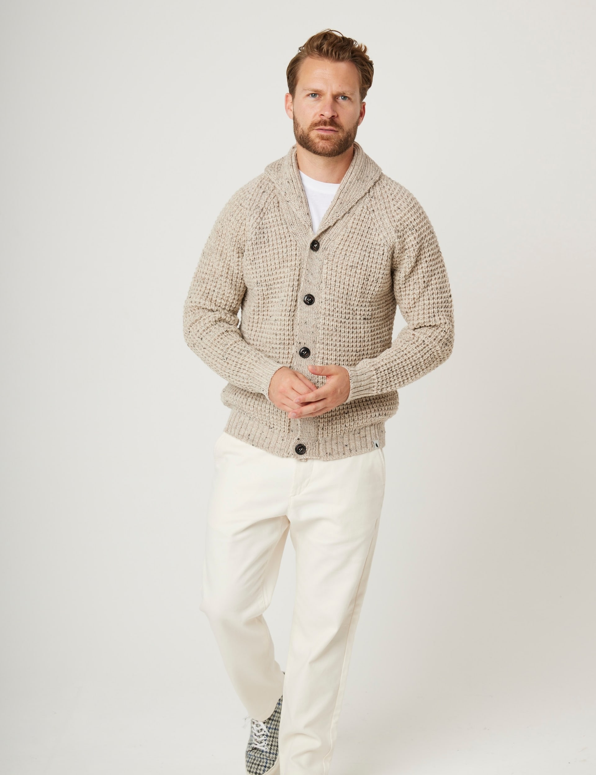 Peregrine Men's Waffle Shawl Cardigan - XL - Cream, Cream,Dark Grey,Navy