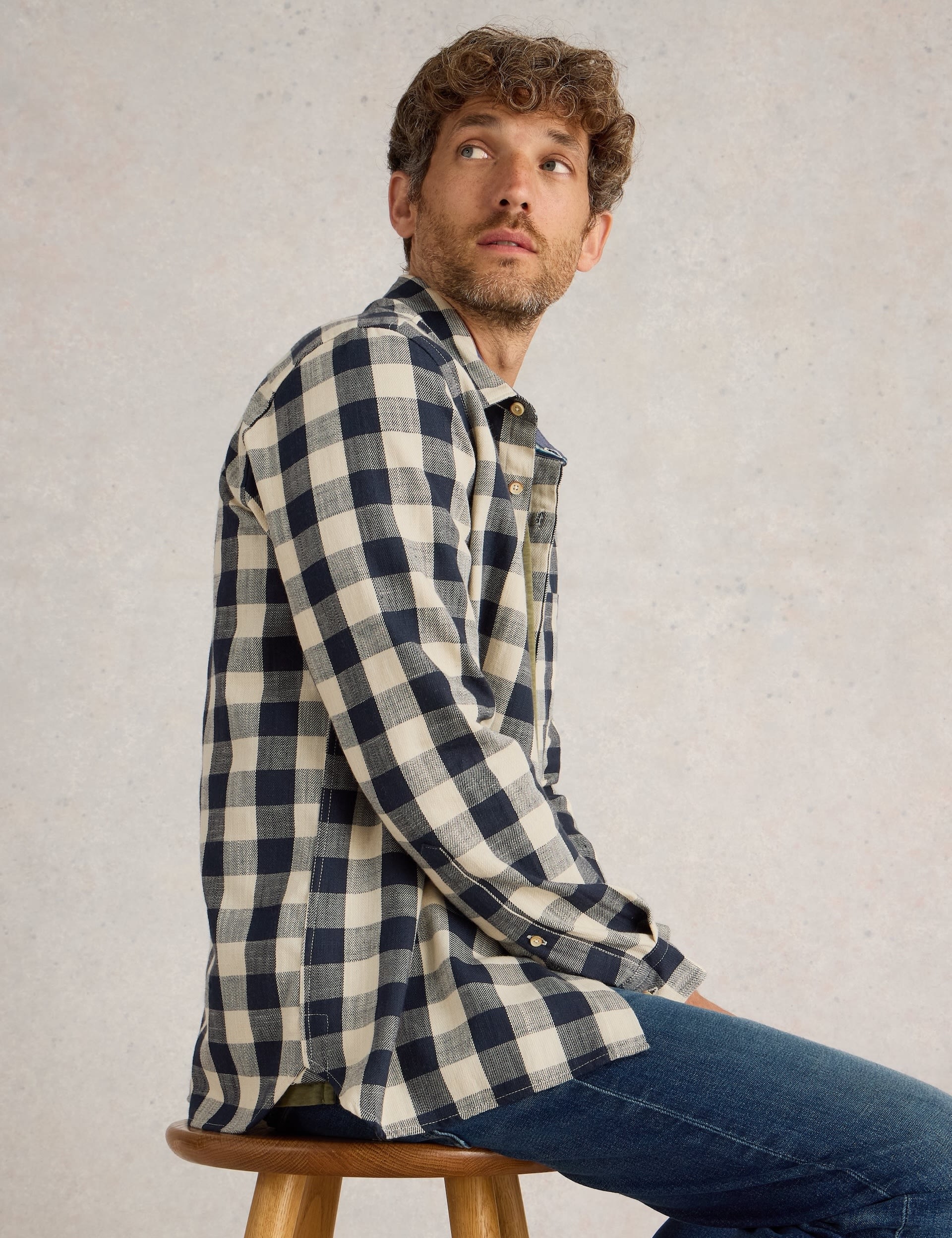 White Stuff Men's Pure Cotton Flannel Check Shirt - Navy Mix, Navy Mix