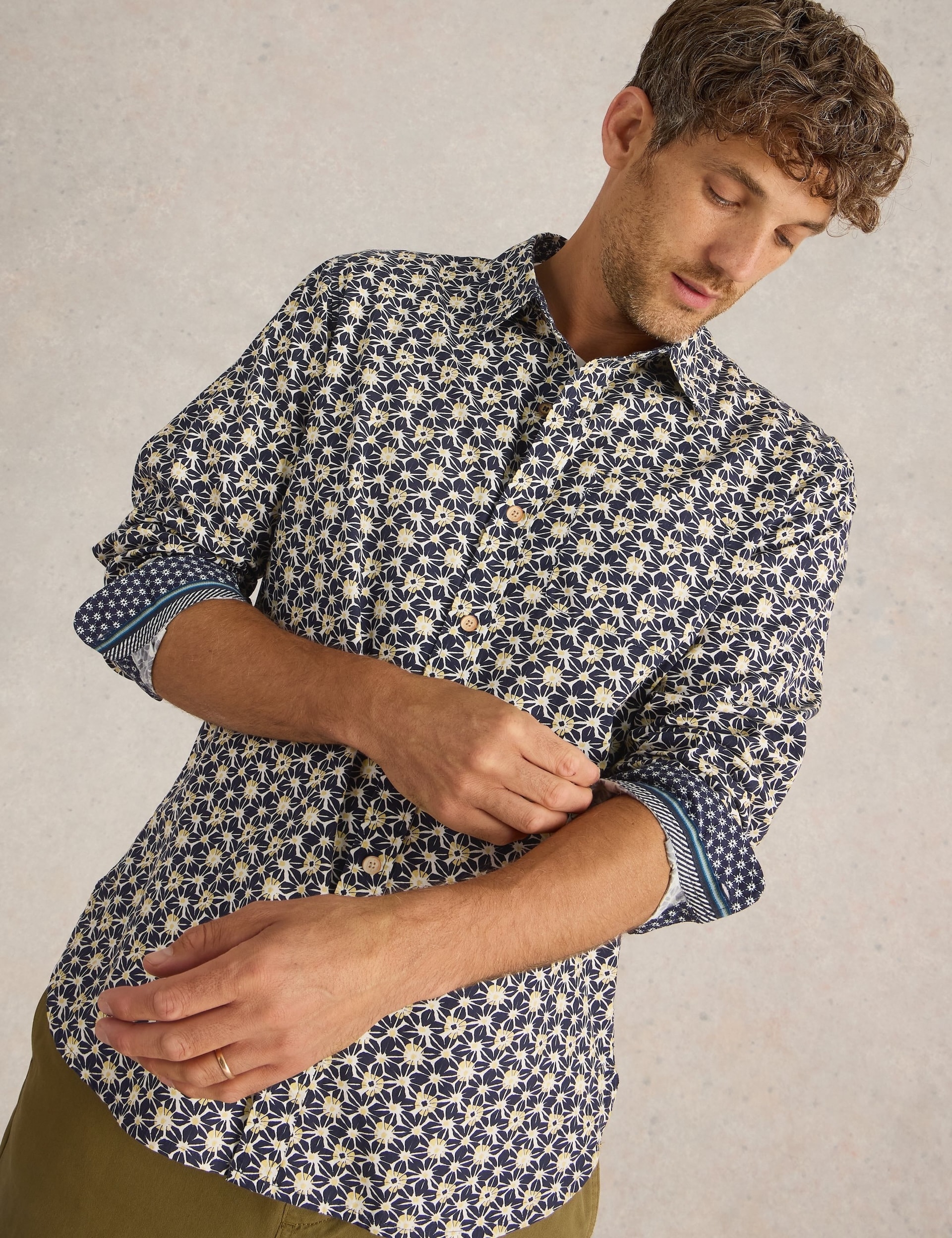 White Stuff Men's Pure Cotton Floral Shirt - M - Navy Mix, Navy Mix