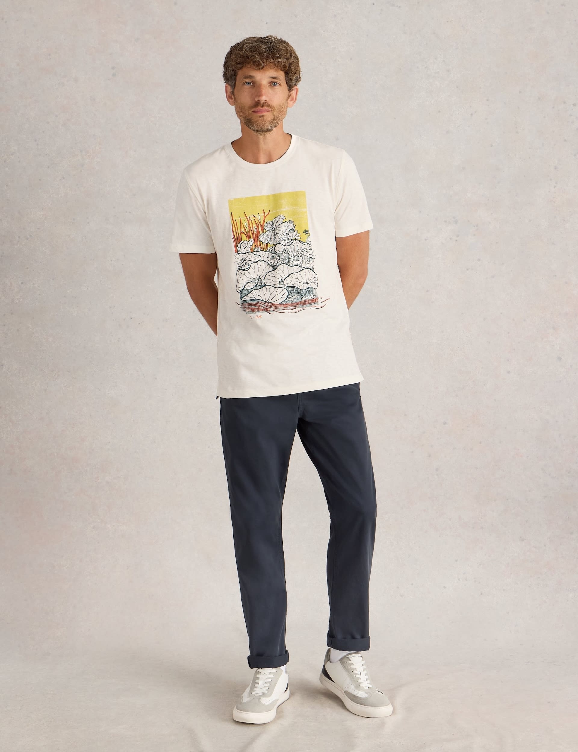 White Stuff Men's Pure Cotton Lily Pad Graphic T-Shirt - M - White Mix, White Mix