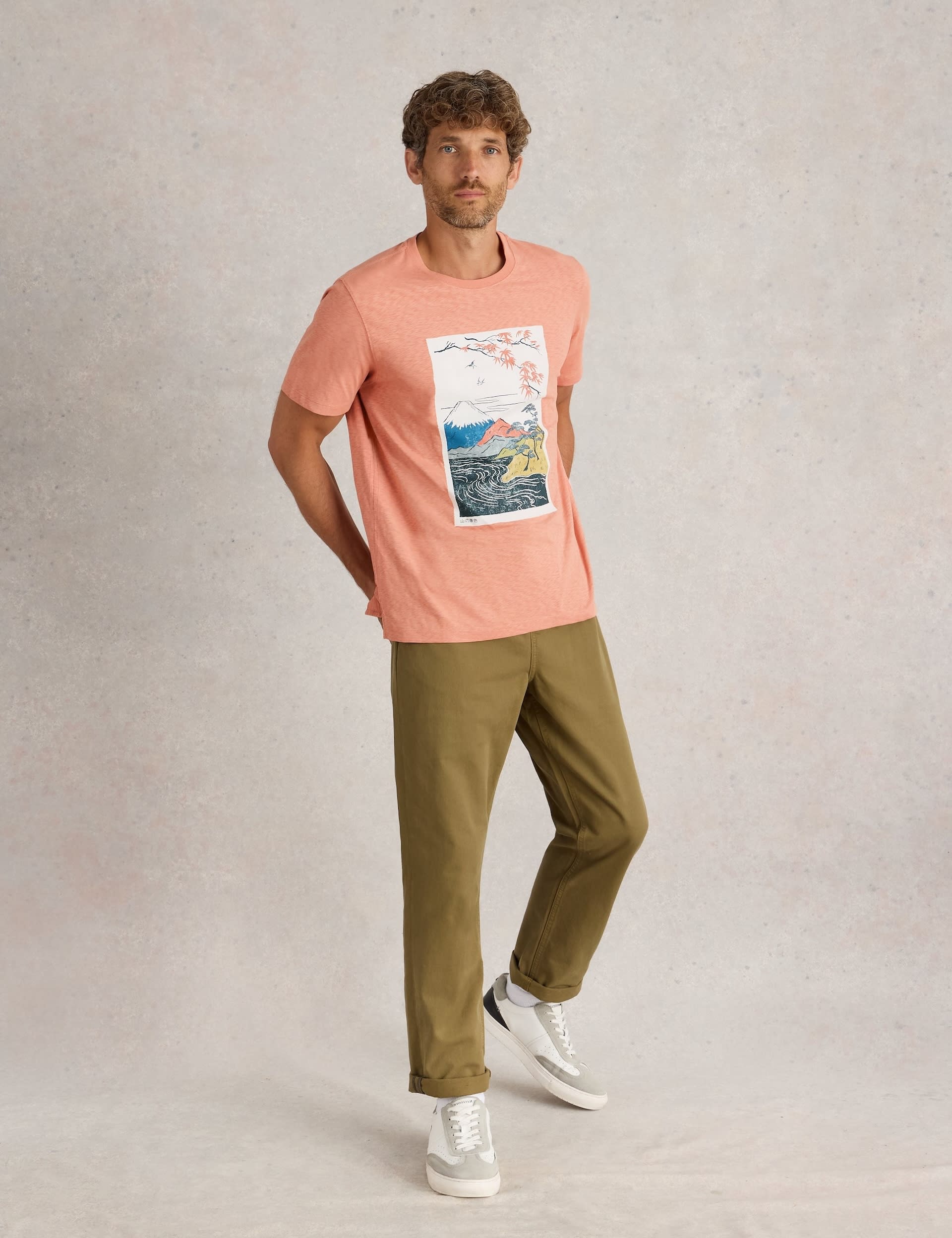 White Stuff Men's Pure Cotton Mountain Graphic T-Shirt - L - Pink Mix, Pink Mix