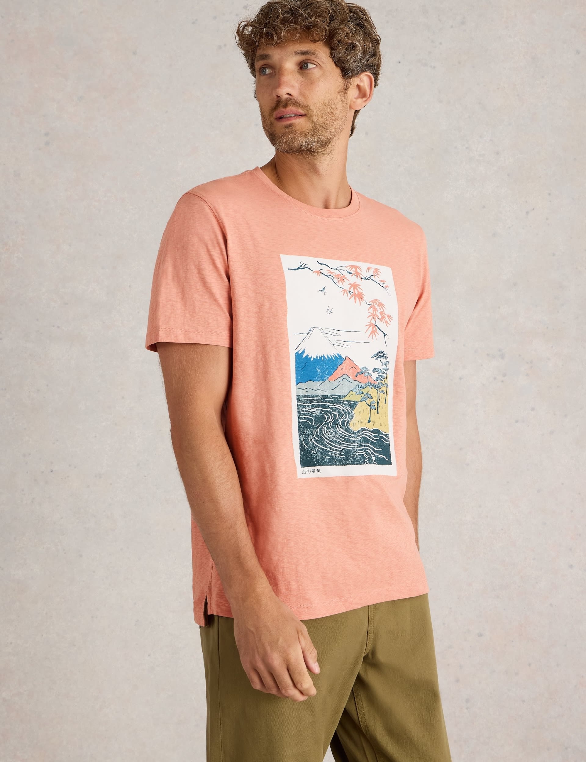 White Stuff Men's Pure Cotton Mountain Graphic T-Shirt - L - Pink Mix, Pink Mix