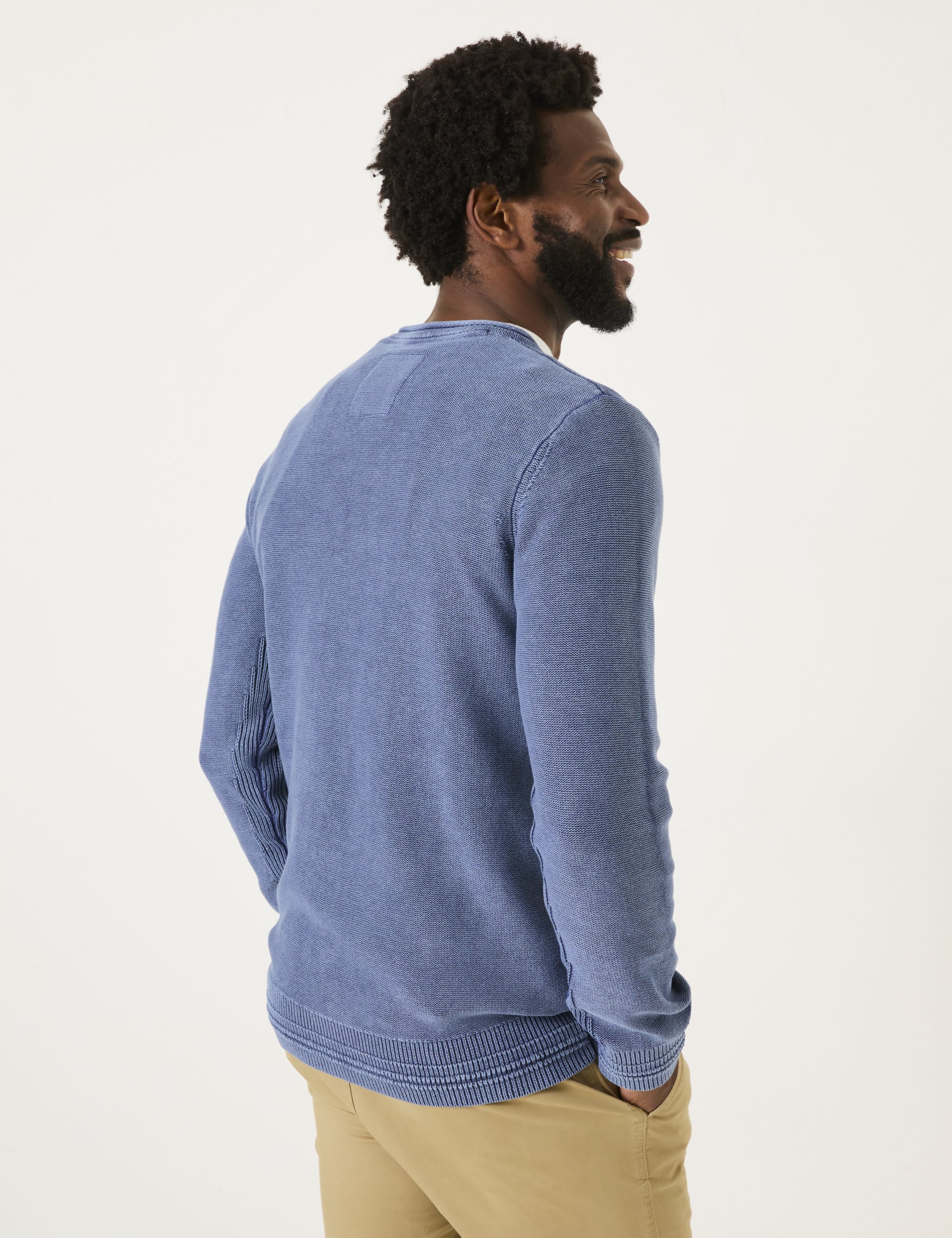 Fatface Men's Pure Cotton Textured Crew Neck Jumper - LREG - Navy, Navy