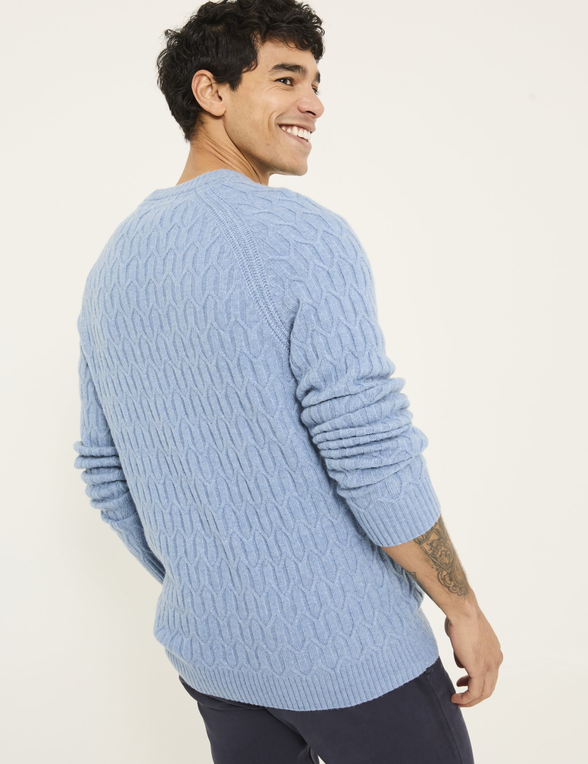 Fatface Men's Textured Crew Neck Jumper - LREG - Blue, Blue