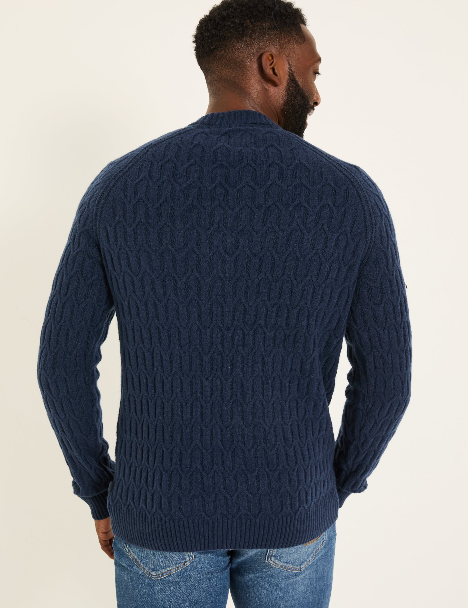 Fatface Men's Textured Crew Neck Jumper with Cotton - XLREG - Navy, Navy