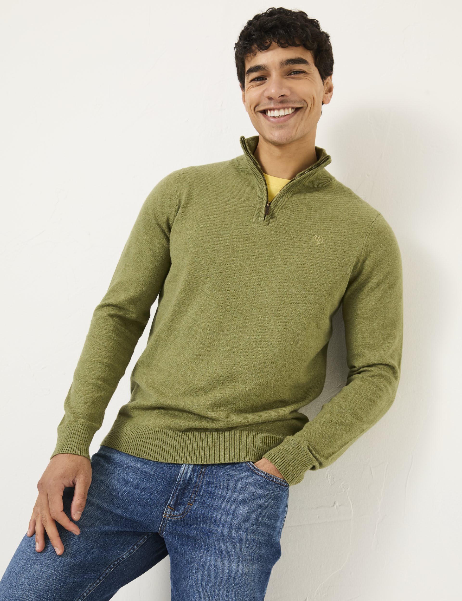 Fatface Men's Half-Zip Jumper with Cashmere - LREG - Green, Green