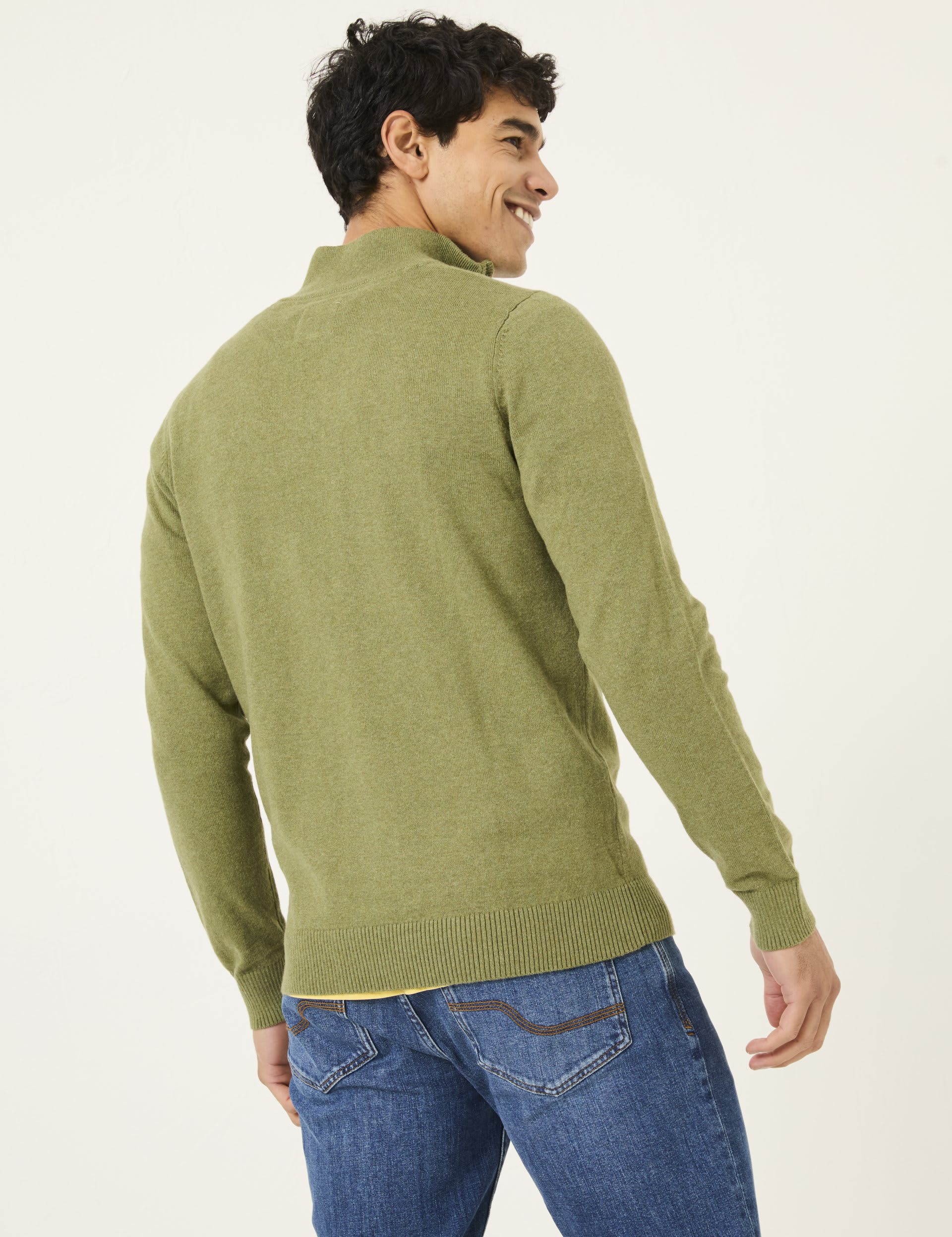 Fatface Men's Half-Zip Jumper with Cashmere - LREG - Green, Green