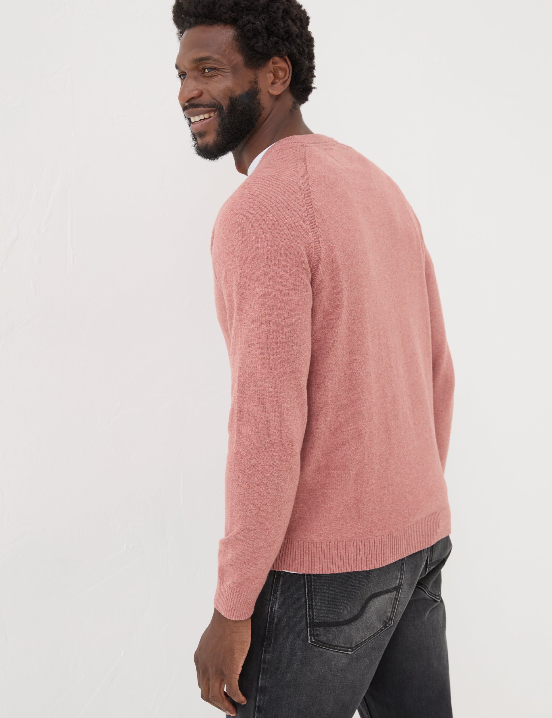 Fatface Men's Cotton Rich Crew Neck Jumper - LREG - Pink, Pink