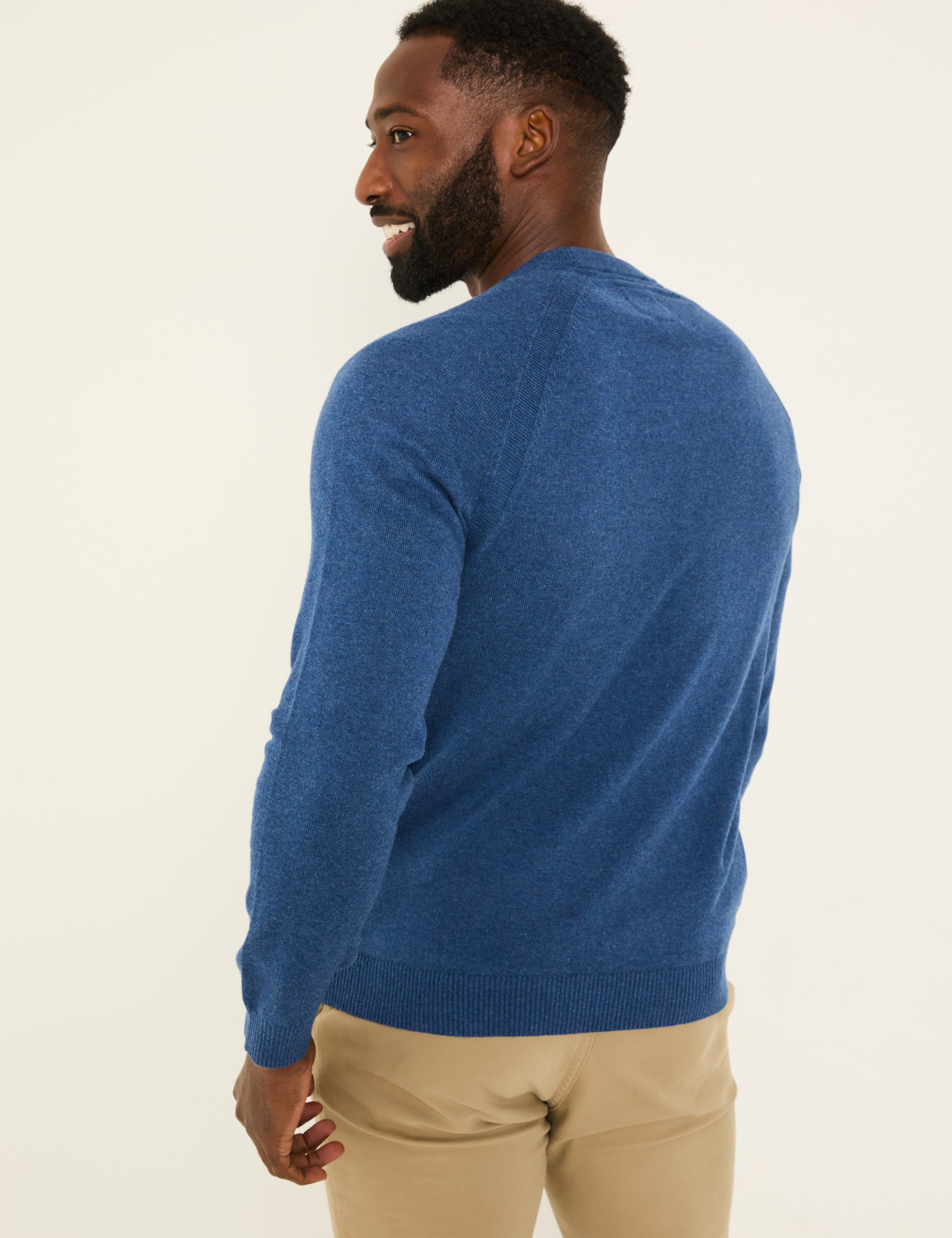 Fatface Men's Crew Neck Jumper with Cashmere - XLREG - Blue Denim, Blue Denim