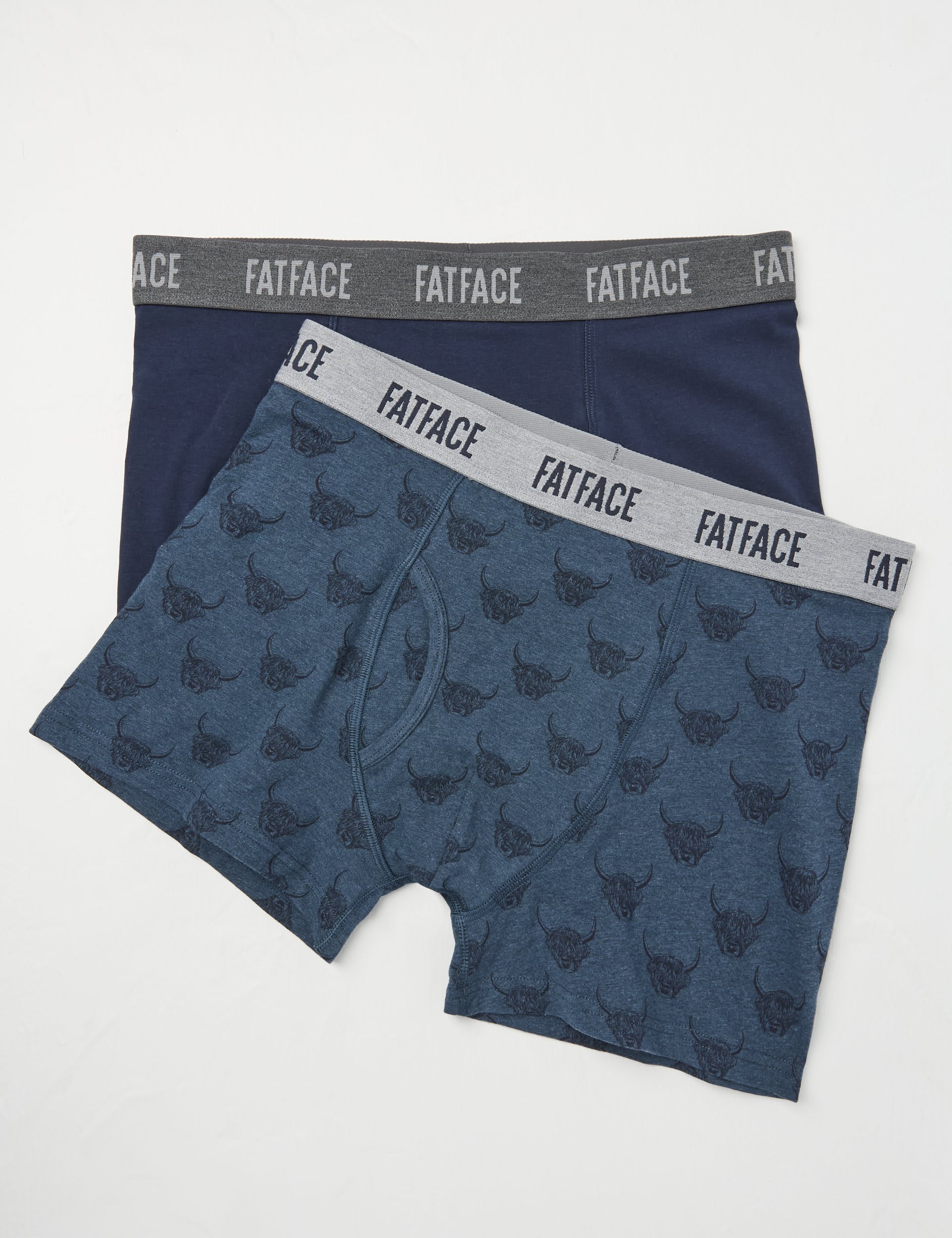 Fatface Men's 2 Pack Cotton Rich Cow Print Boxers - M - Teal, Teal