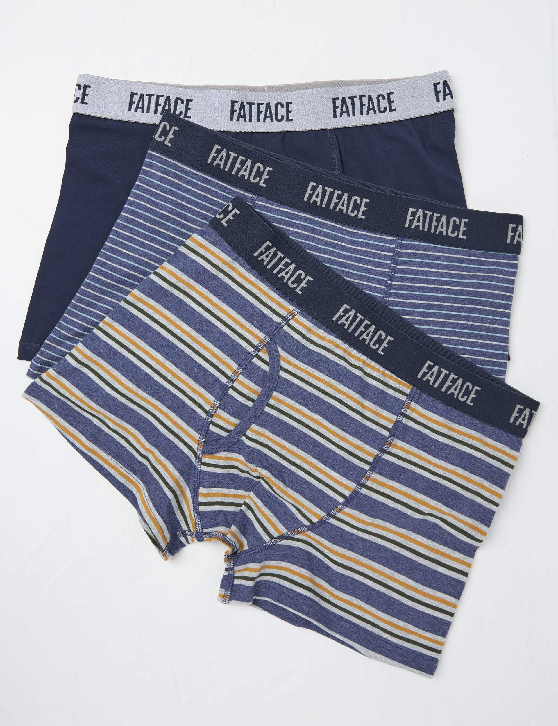 Fatface Men's 3pk Cotton Rich Striped Boxers - M - Navy Mix, Navy Mix