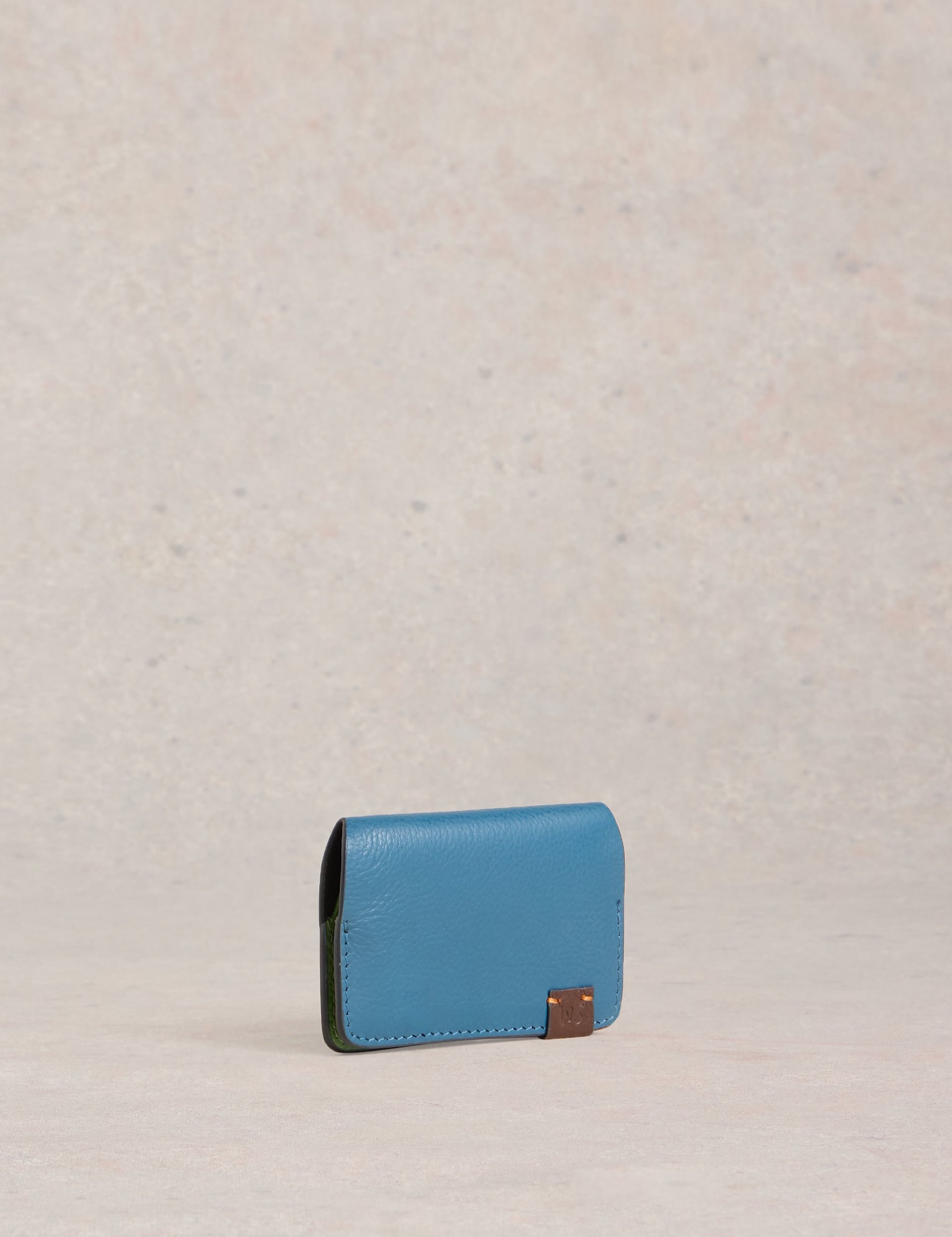 White Stuff Men's Leather Pebble Grain Card Holder - Teal Mix, Teal Mix