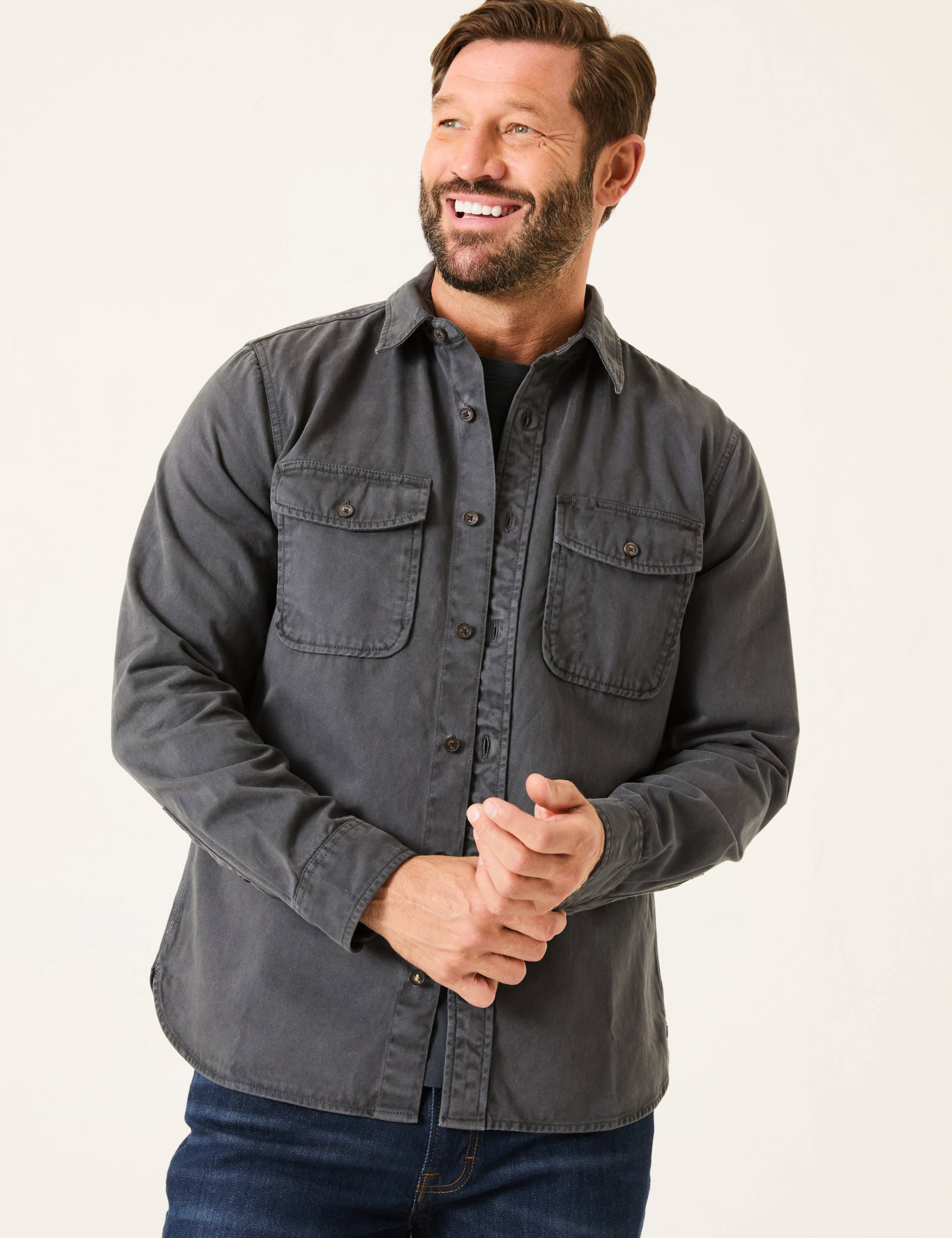 Fatface Men's Denim Overshirt - LREG - Black, Black