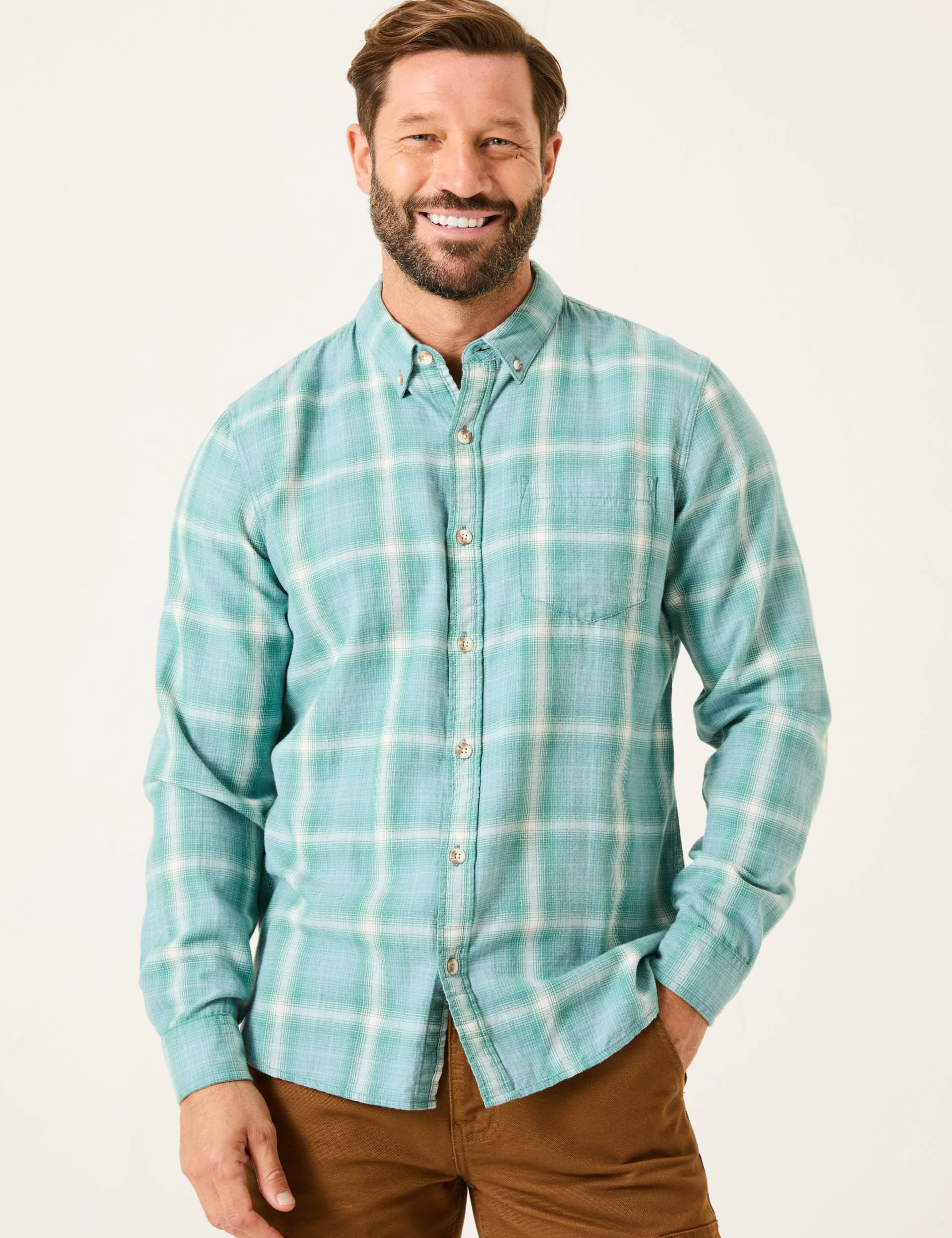 Fatface Men's Pure Cotton Check Overshirt - MREG - Teal Mix, Teal Mix