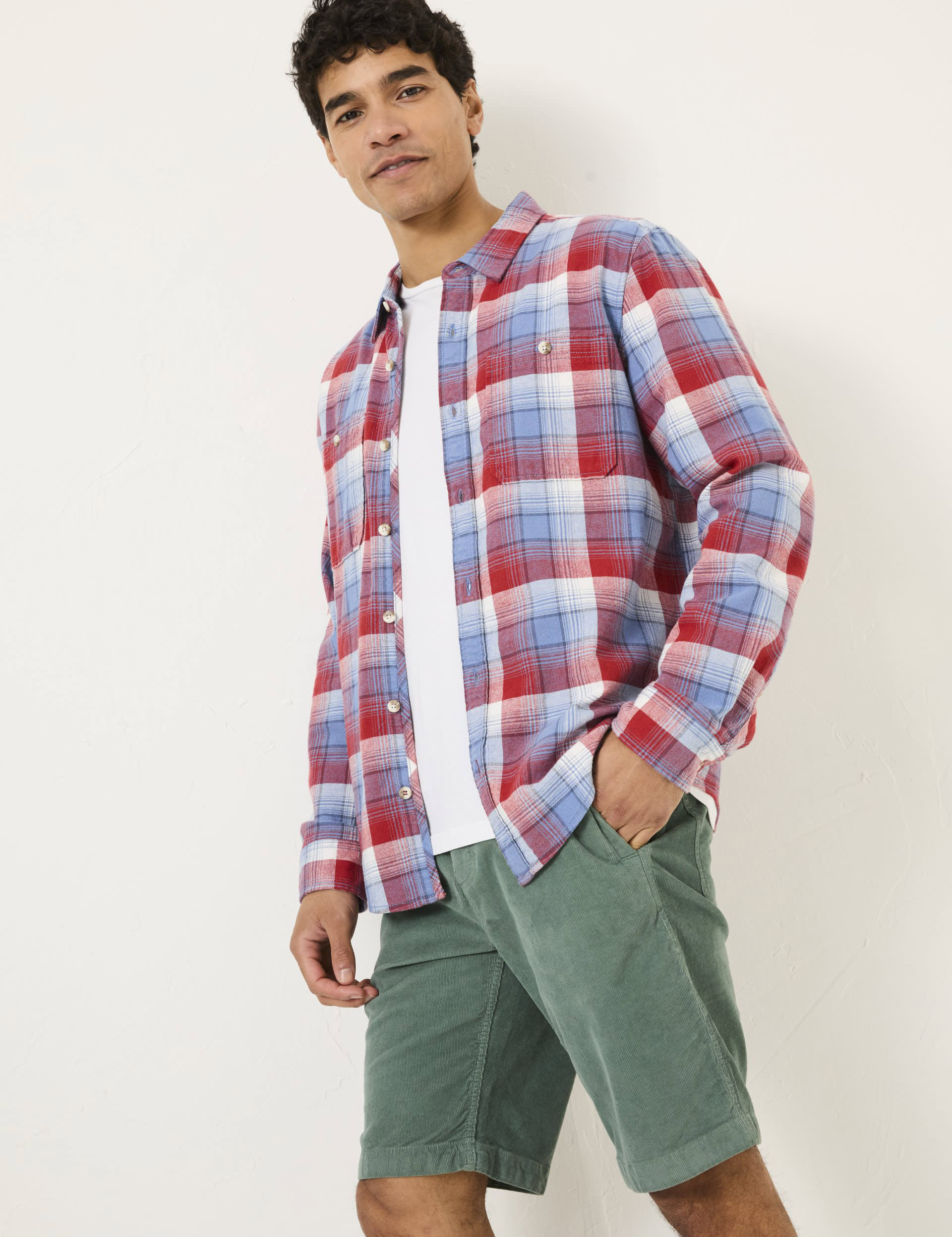 Fatface Men's Pure Cotton Check Overshirt - MREG - Red Mix, Red Mix