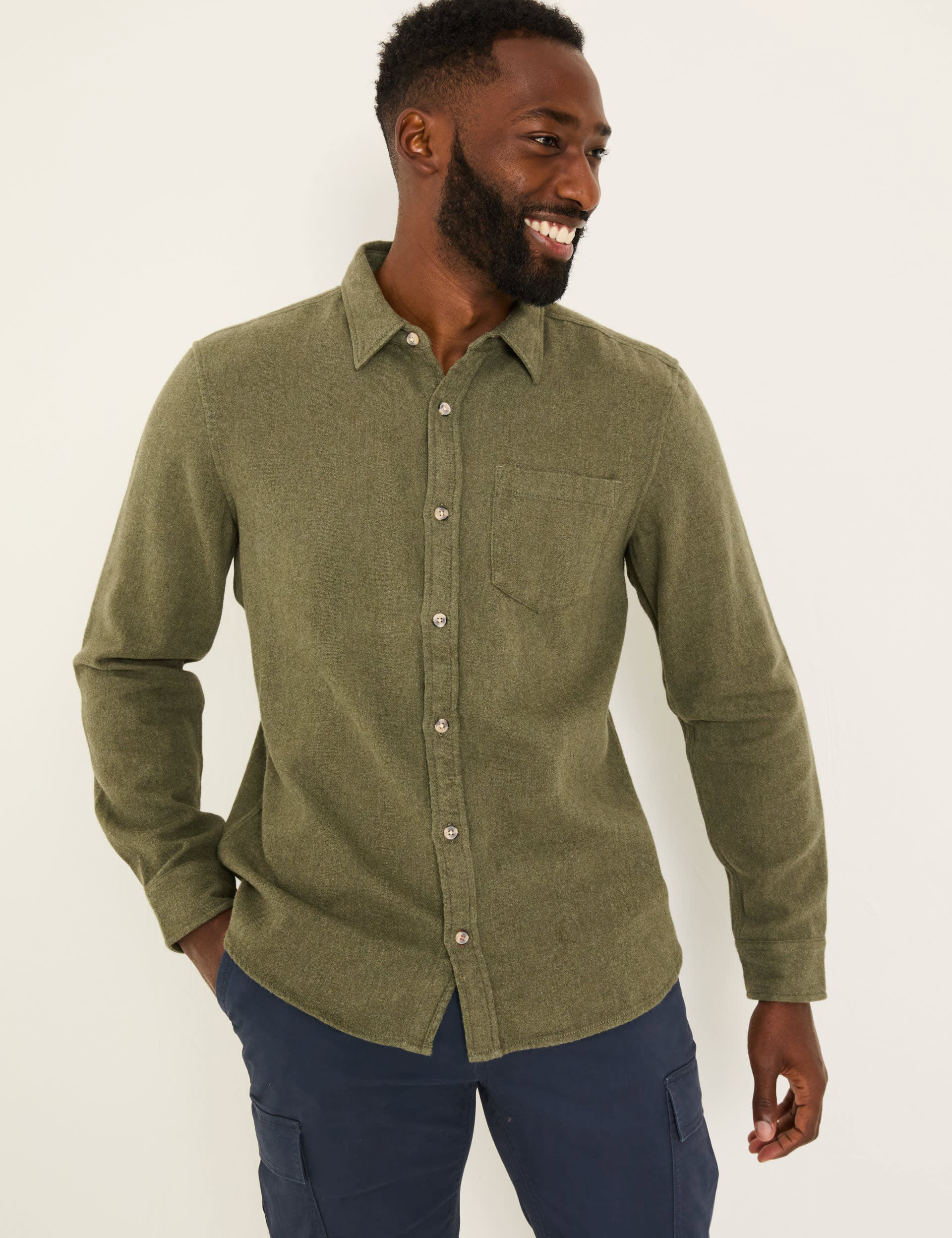 Fatface Men's Brushed Cotton Overshirt - LREG - Khaki, Khaki