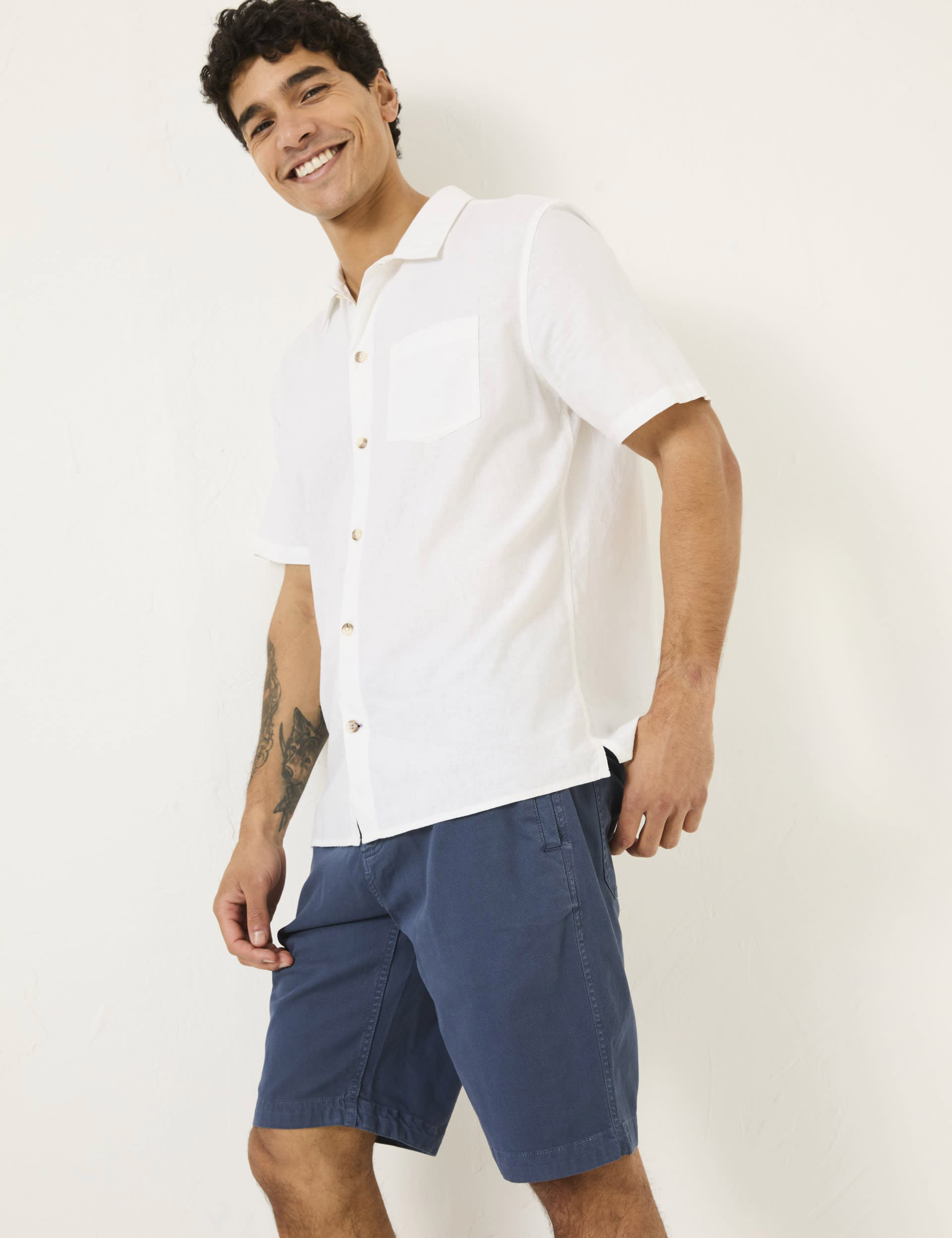 Fatface Men's Linen Blend Shirt - MREG - White, White