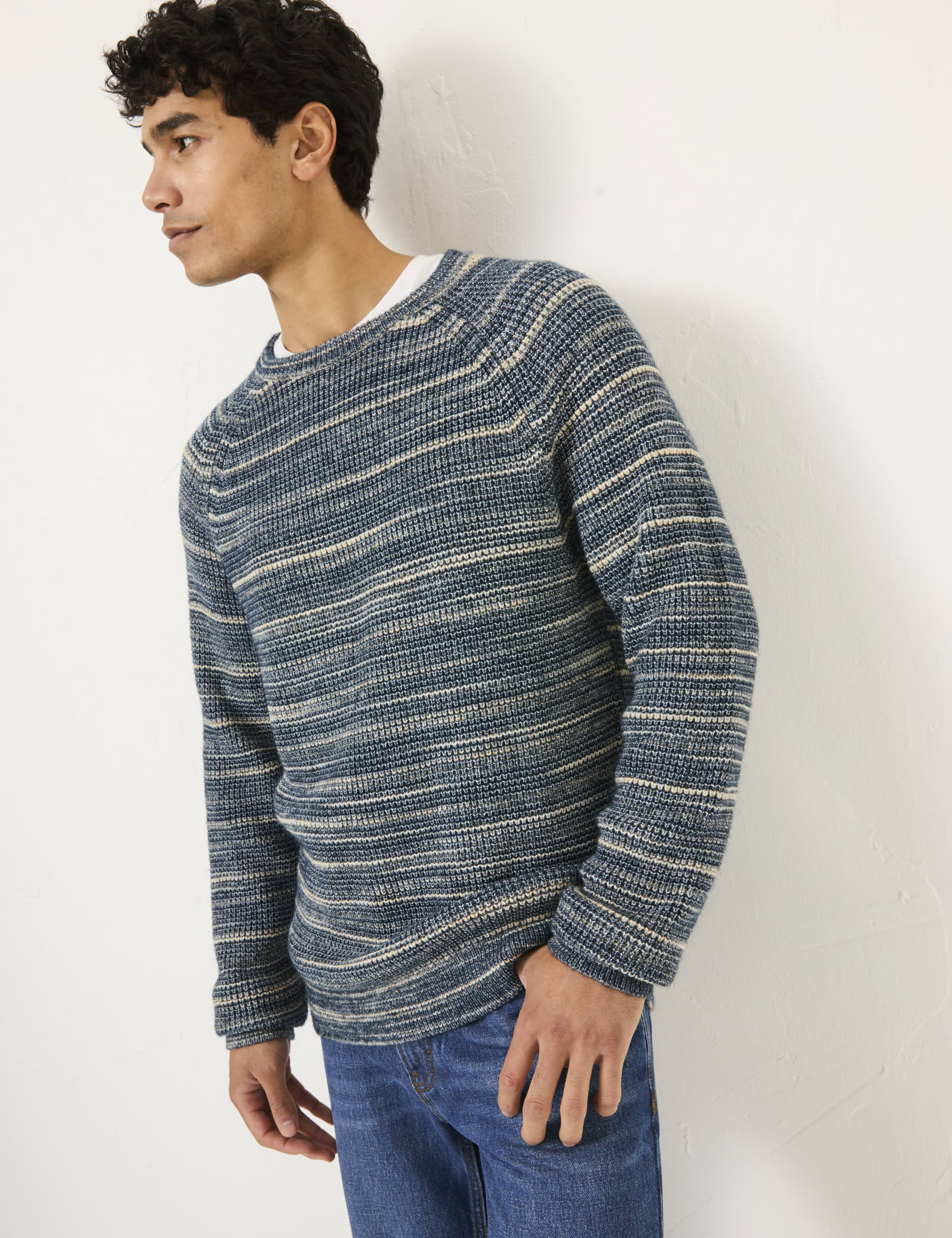 Fatface Men's Cotton Rich Ombré Jumper with Wool - MREG - Navy Mix, Navy Mix