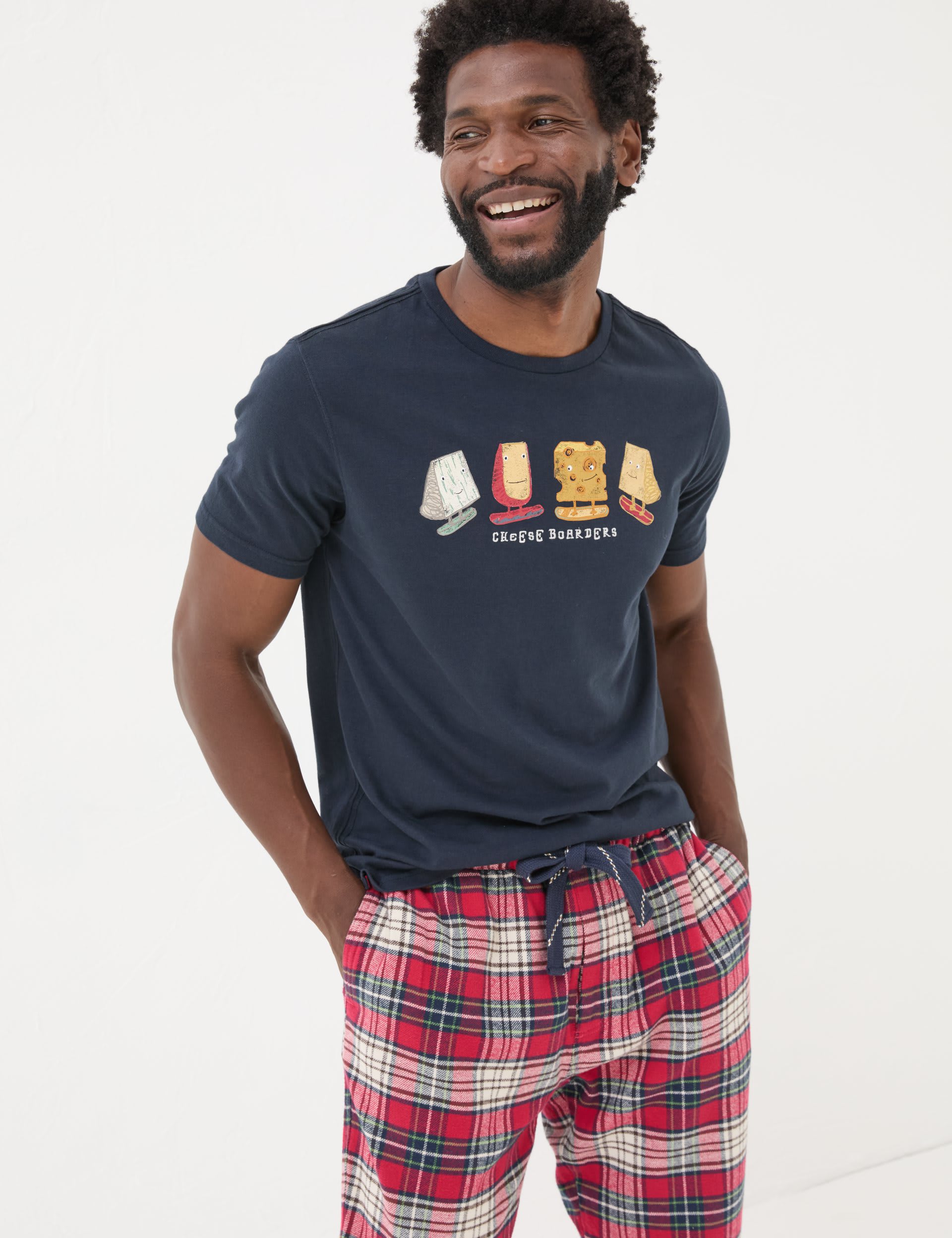 Fatface Men's Pure Cotton Cheese Boarders Graphic T-Shirt - XLREG - Navy, Navy