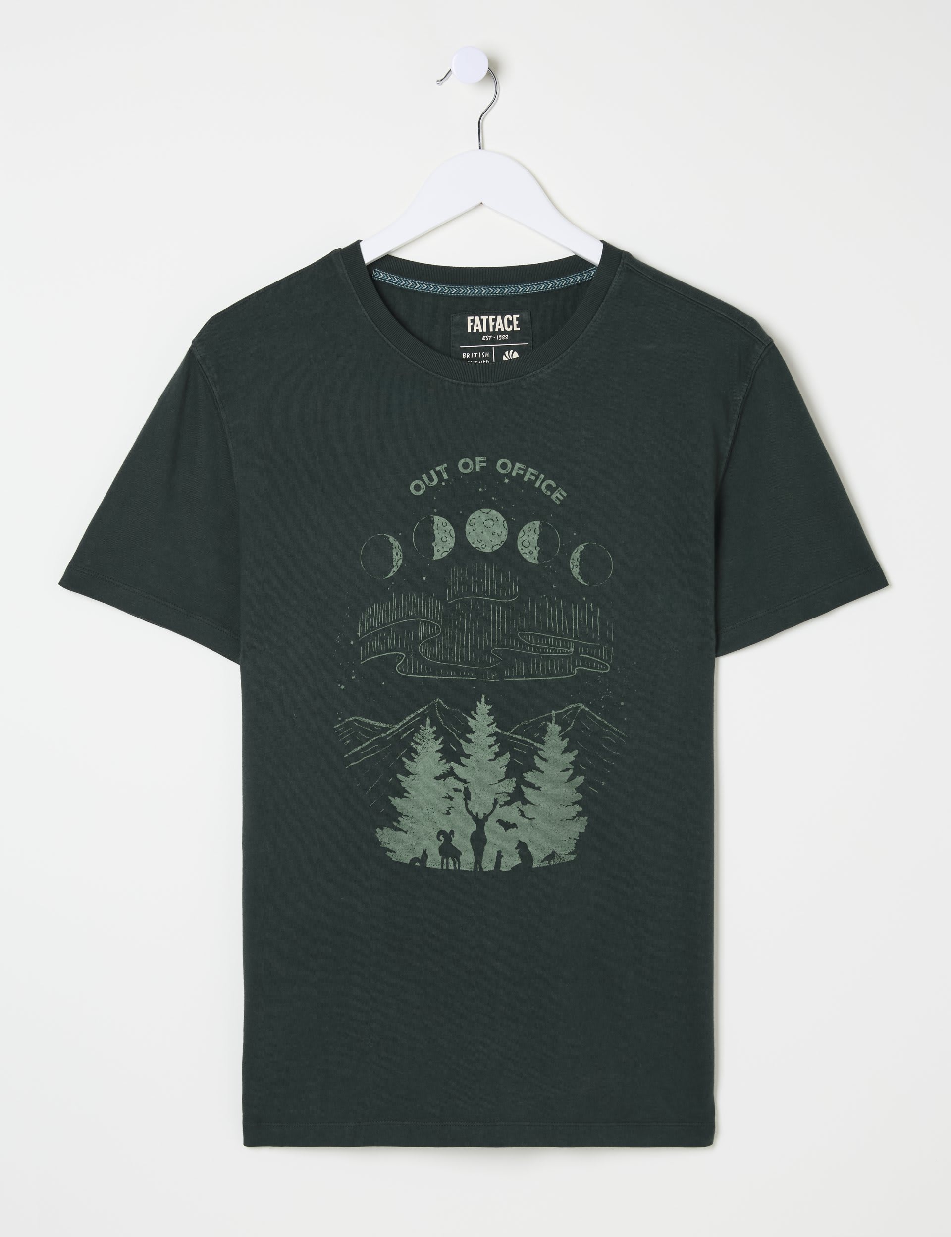 Fatface Men's Pure Cotton Out of Office Graphic T-Shirt - XSREG - Dark Green, Dark Green