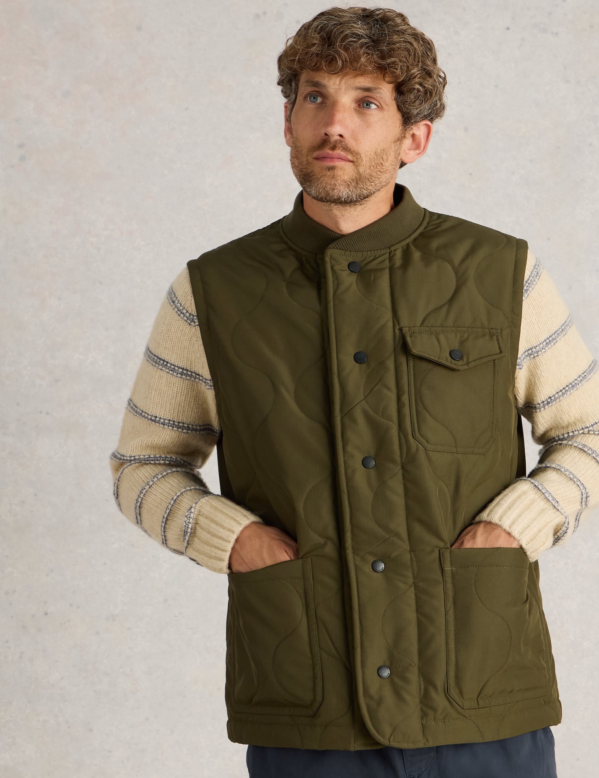 White Stuff Men's Quilted Padded Gilet - Green, Green