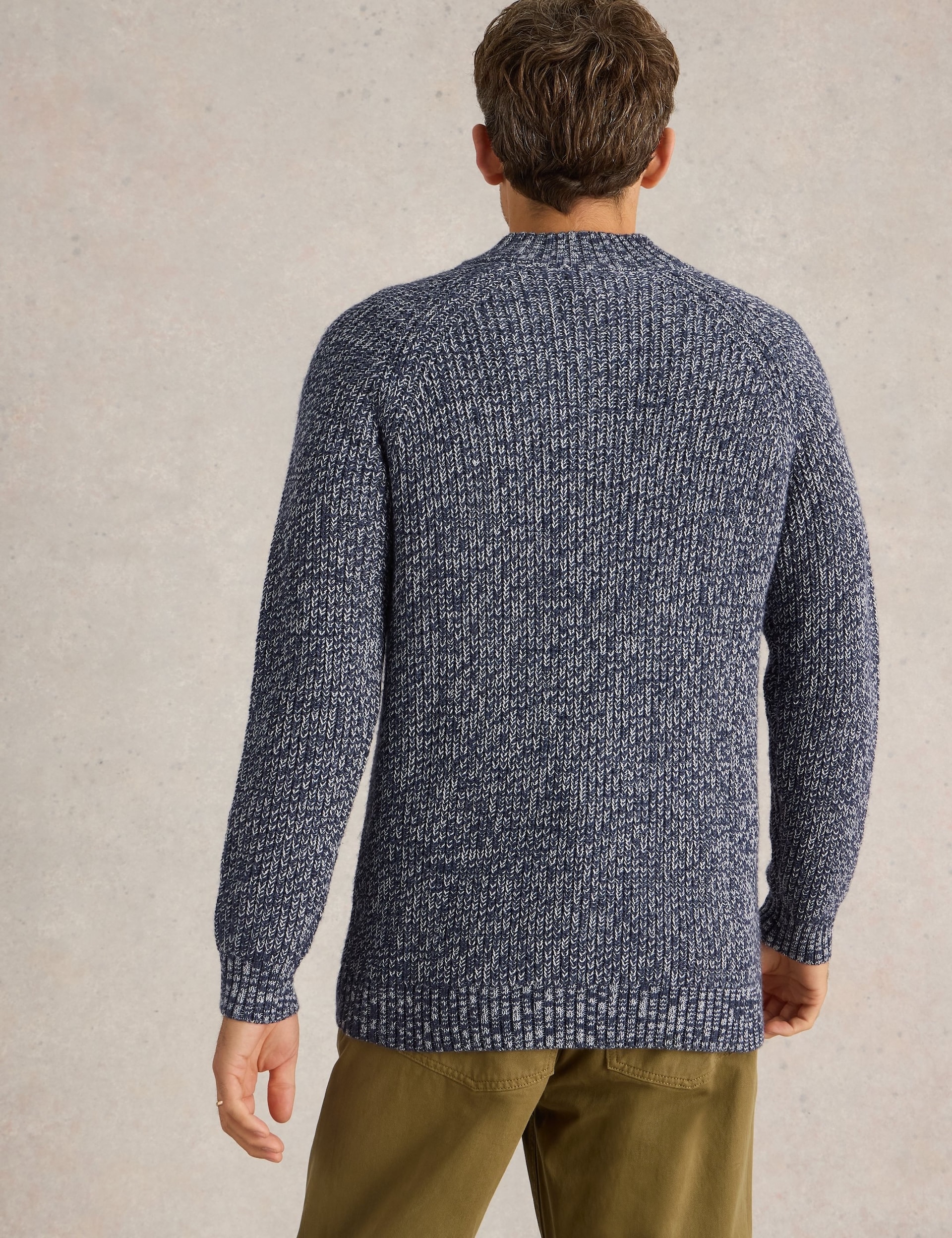 White Stuff Men's Textured Funnel Neck Jumper with Wool - Navy Mix, Navy Mix