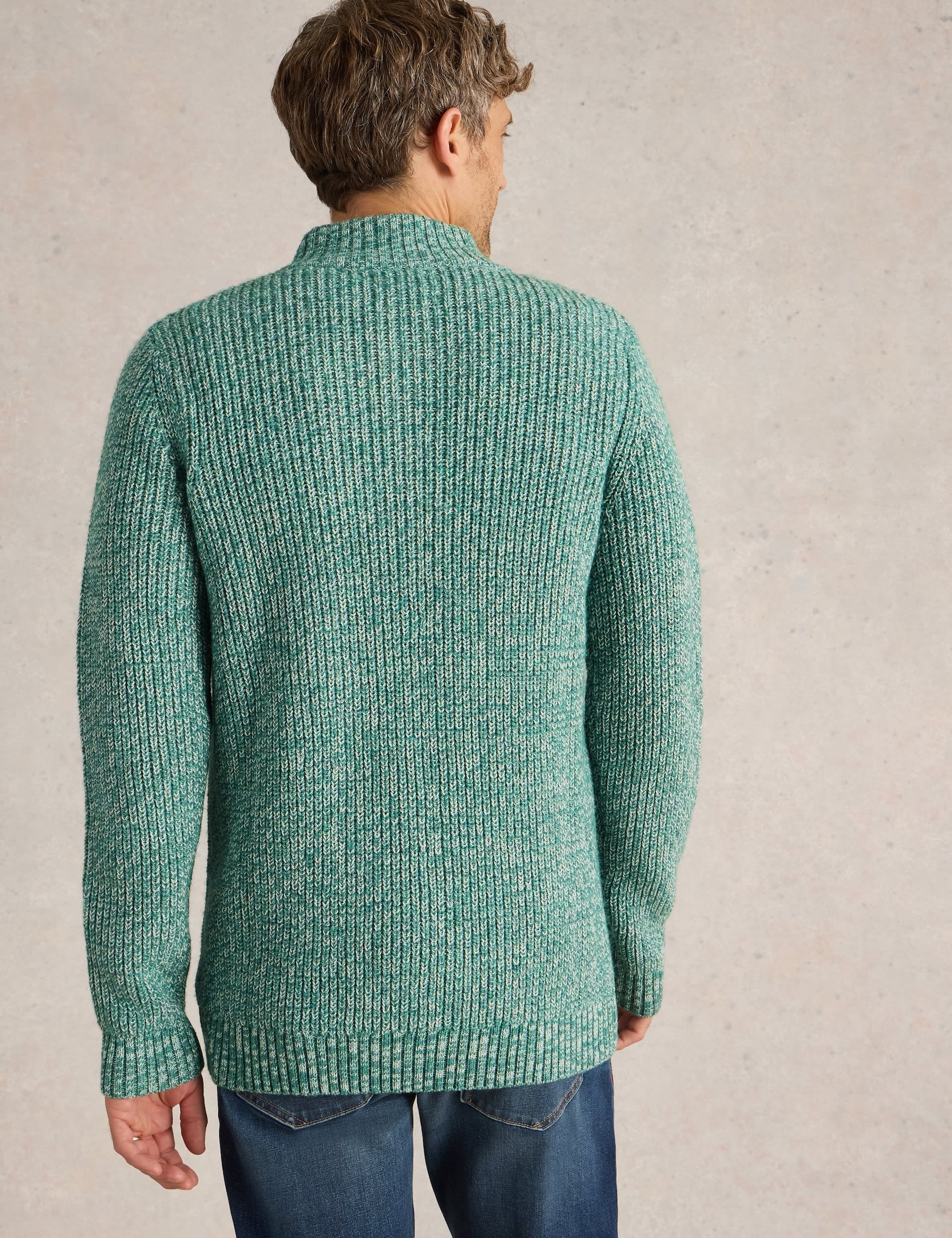 White Stuff Men's Textured High Neck Jumper - Green Mix, Green Mix