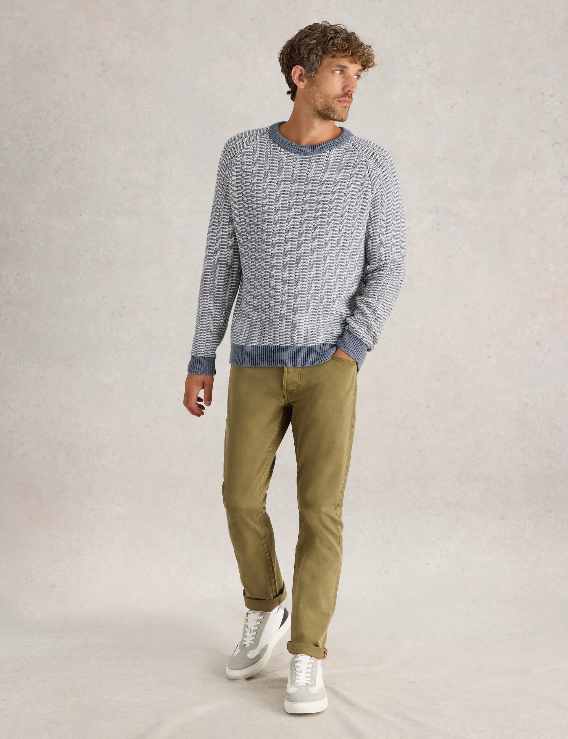 White Stuff Men's Cotton Rich Textured Jumper With Merino Wool - Blue Mix, Blue Mix