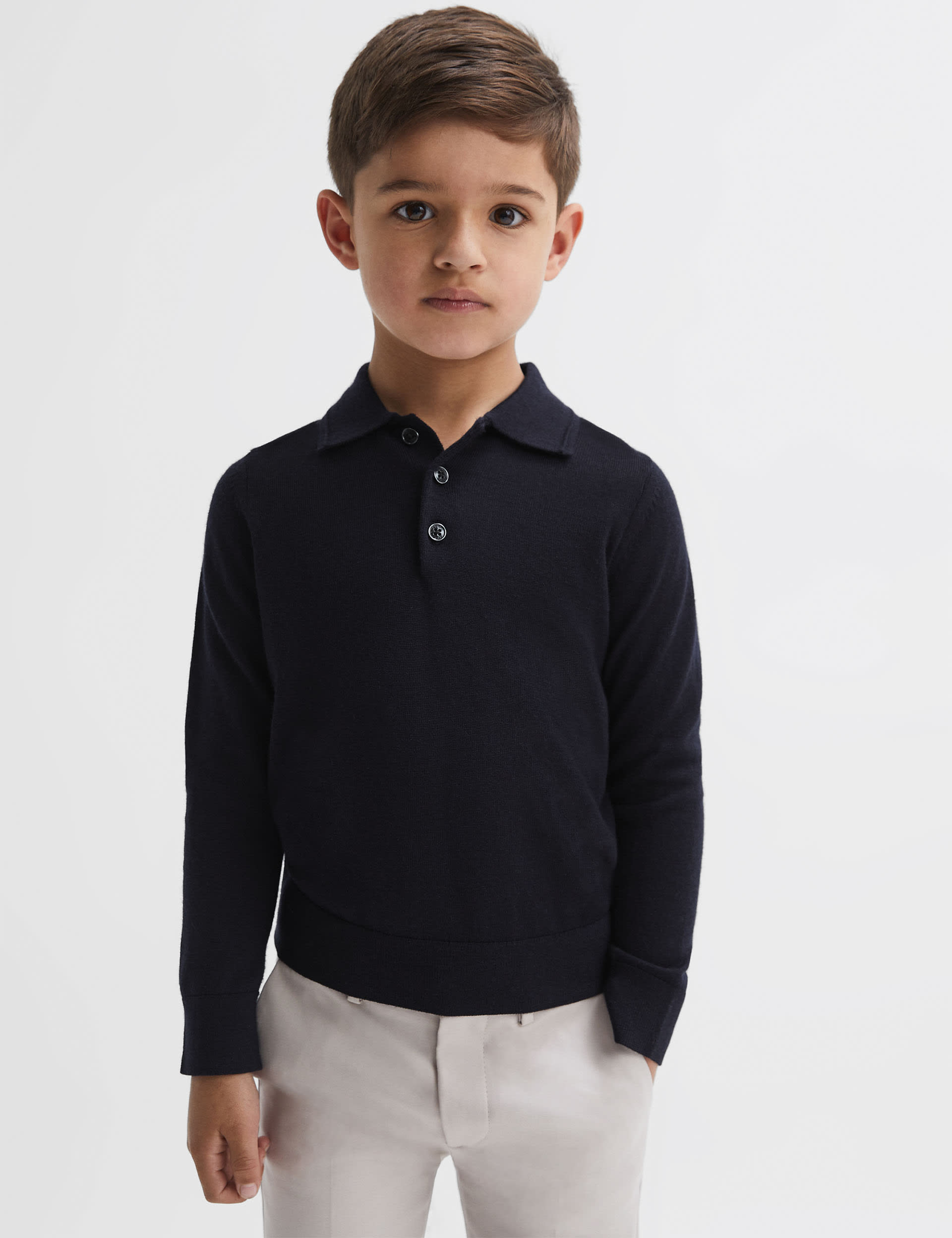 Reiss Boys Pure Merino Wool Knitted Polo Shirt (3-14 Yrs) - 6-7 Y - Dark Blue, Blue,Dark Blue