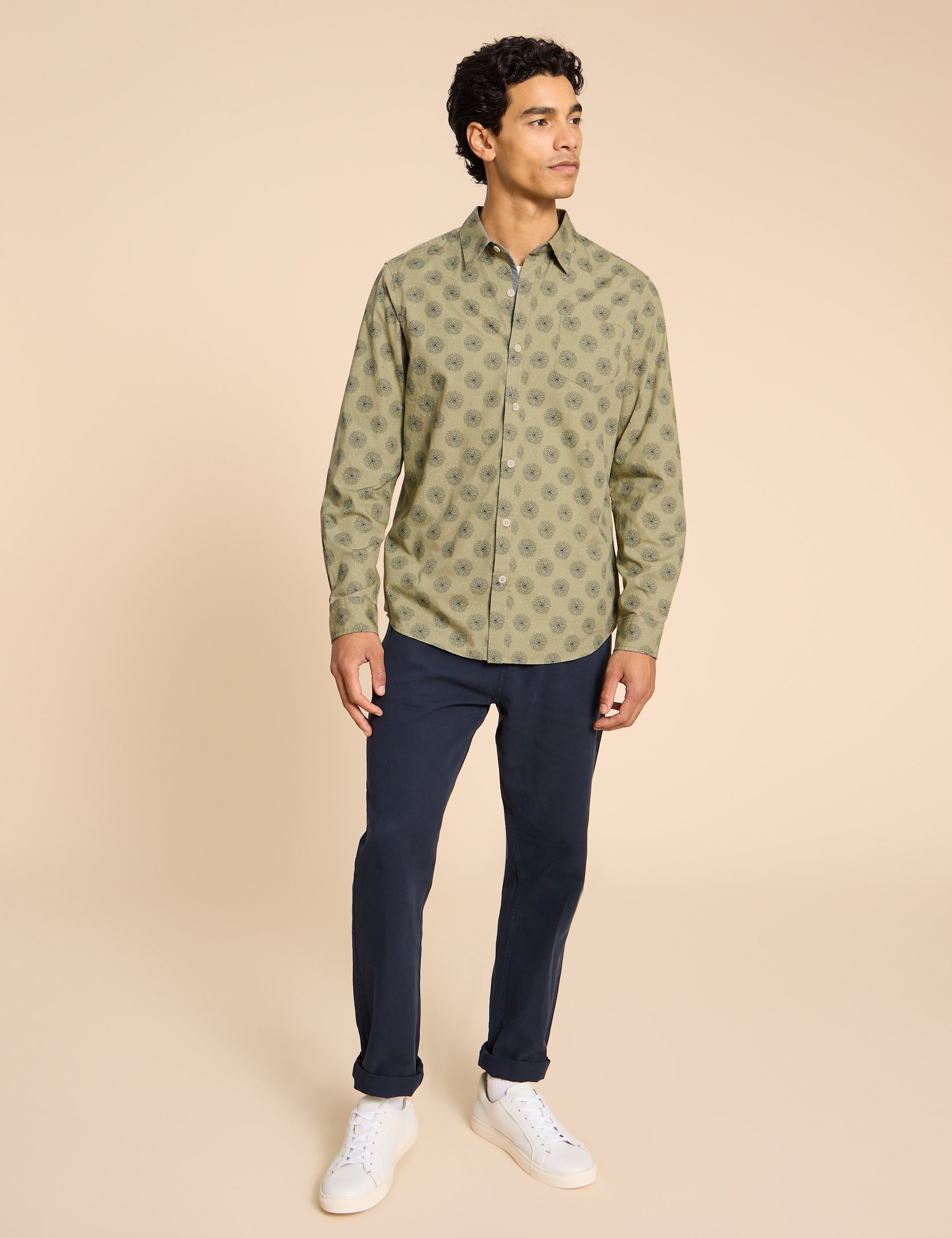 White Stuff Men's Pure Cotton Floral Shirt - Green Mix, Green Mix