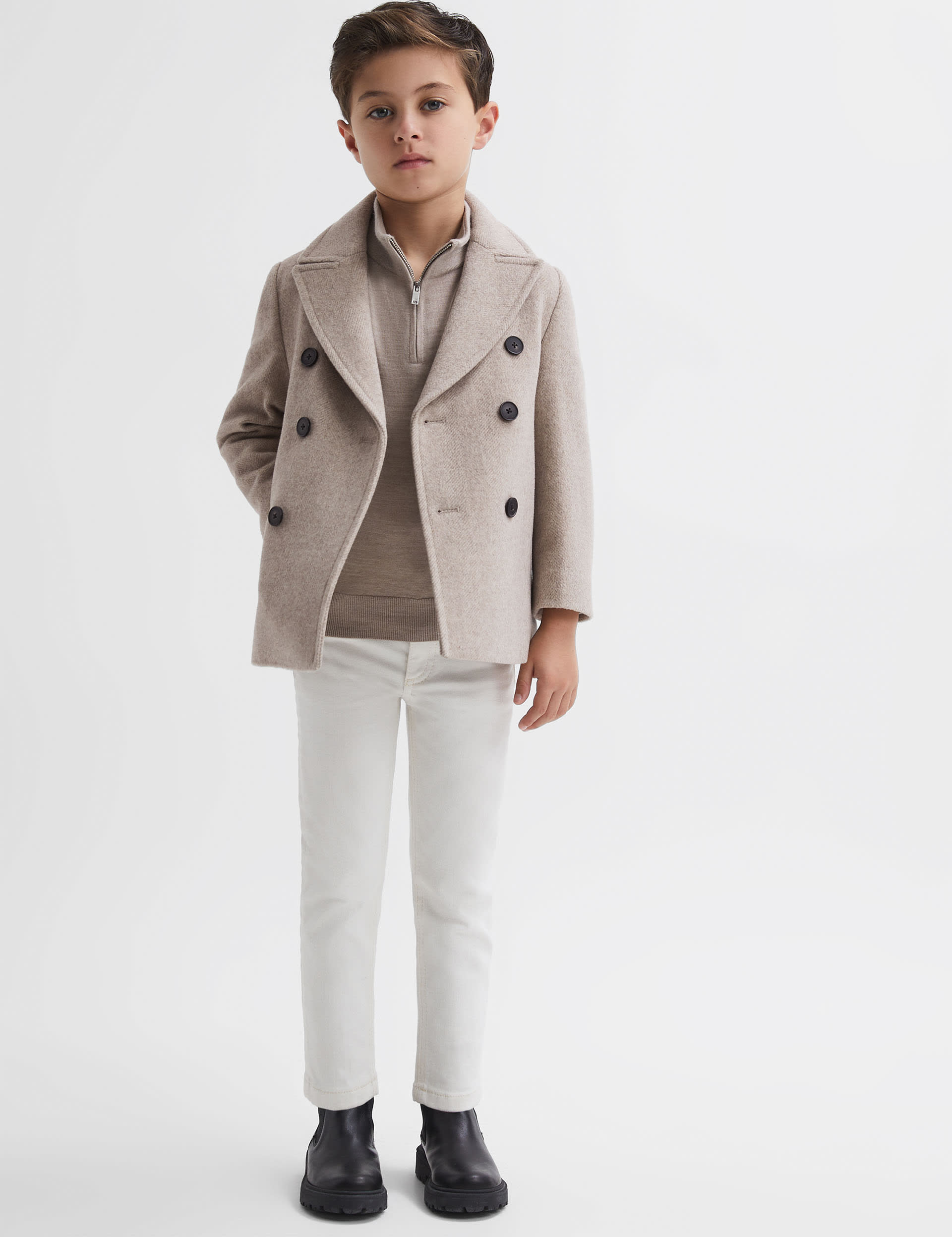 Reiss Boys Wool Blend Double Breasted Jacket (4-14 Yrs) - 9-10Y - Natural, Natural,Dark Blue