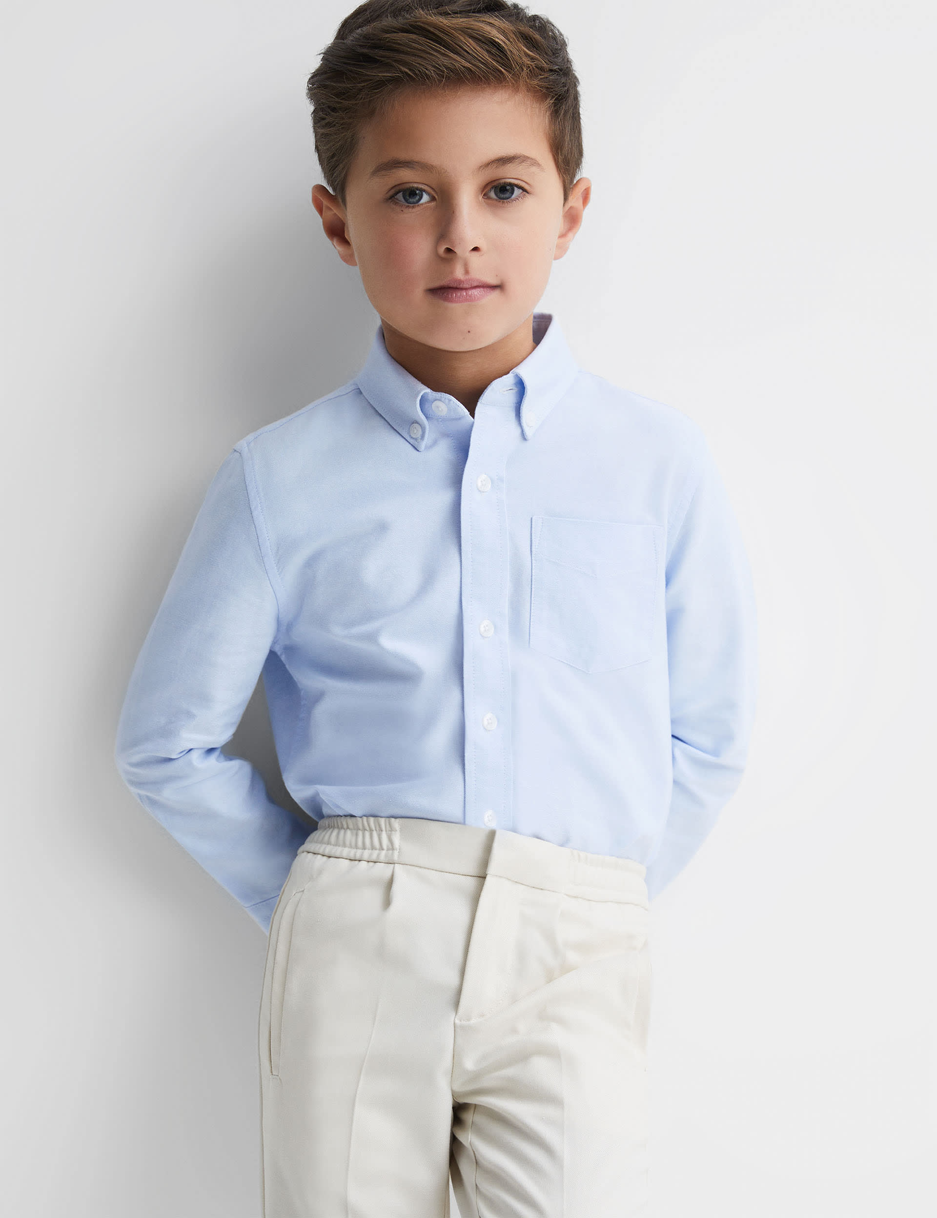 Reiss Boys Pure Cotton Oxford Shirt (3-14 Yrs) - 4-5 Y - Light Blue, Light Blue